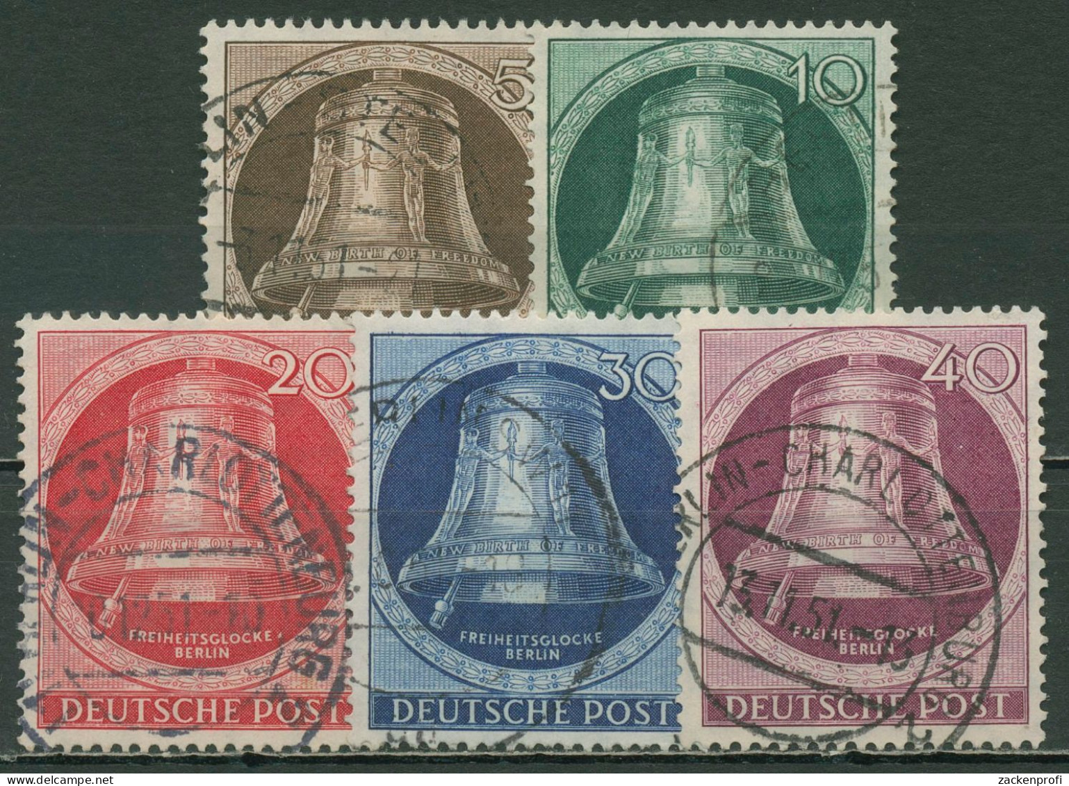 Berlin 1951 Freiheitsglocke, Klöppel Nach Links 75/79 Mit BERLIN-Stempel - Gebruikt