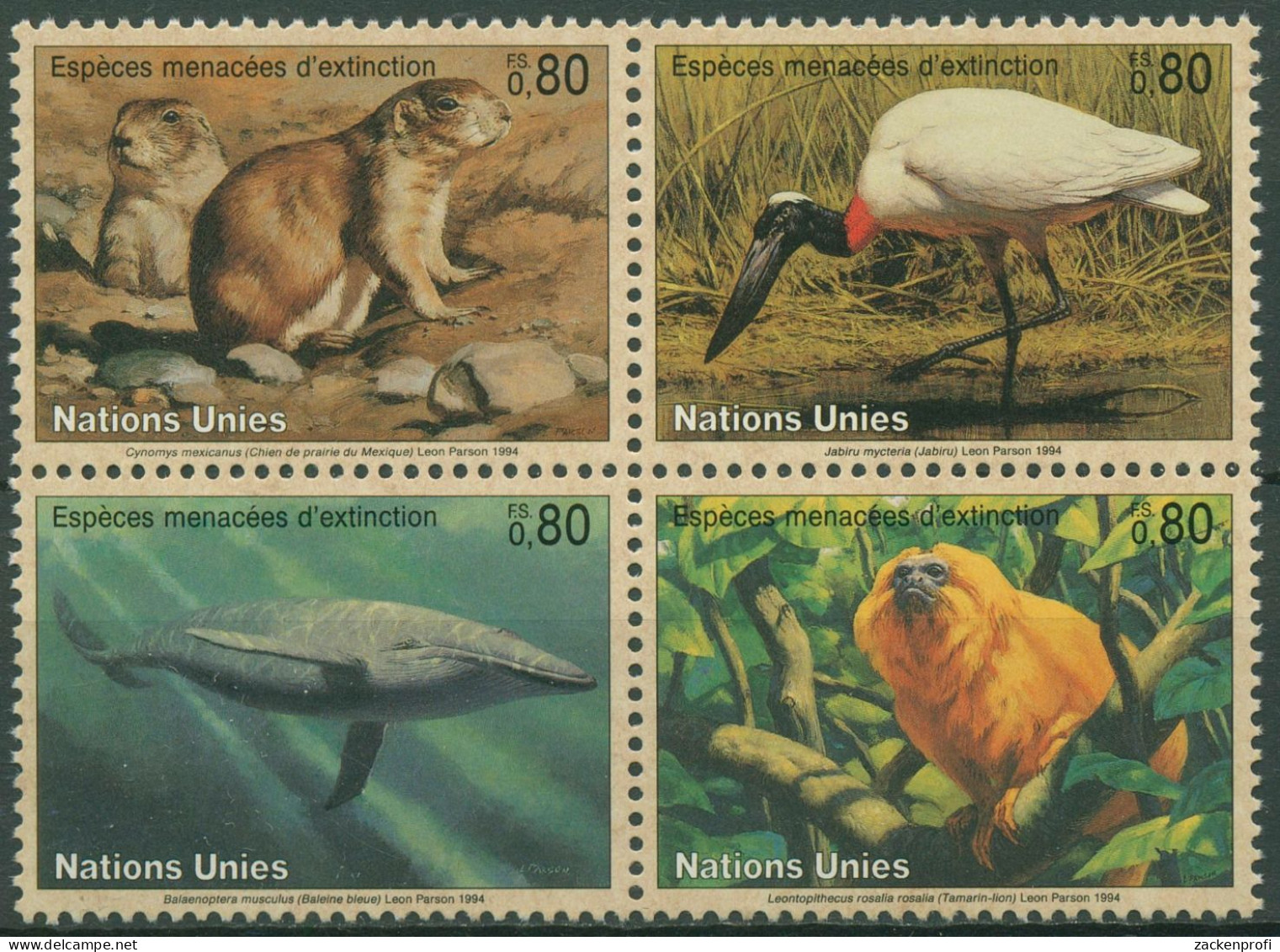 UNO Genf 1994 Gefährdete Tiere Präriehund Wal Affe 245/48 ZD Postfrisch - Unused Stamps