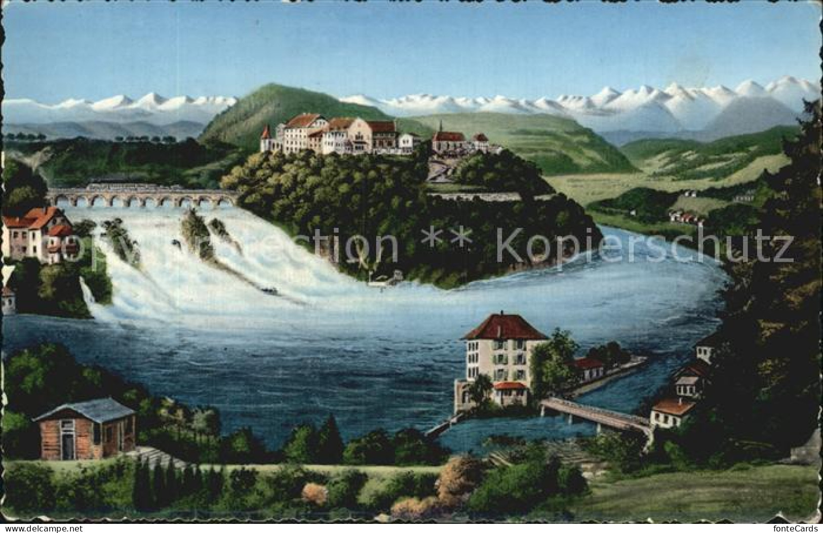 12576711 Neuhausen Rheinfall Rheinfall Und Die Alpen Kuenstlerkarte Neuhausen Rh - Andere & Zonder Classificatie