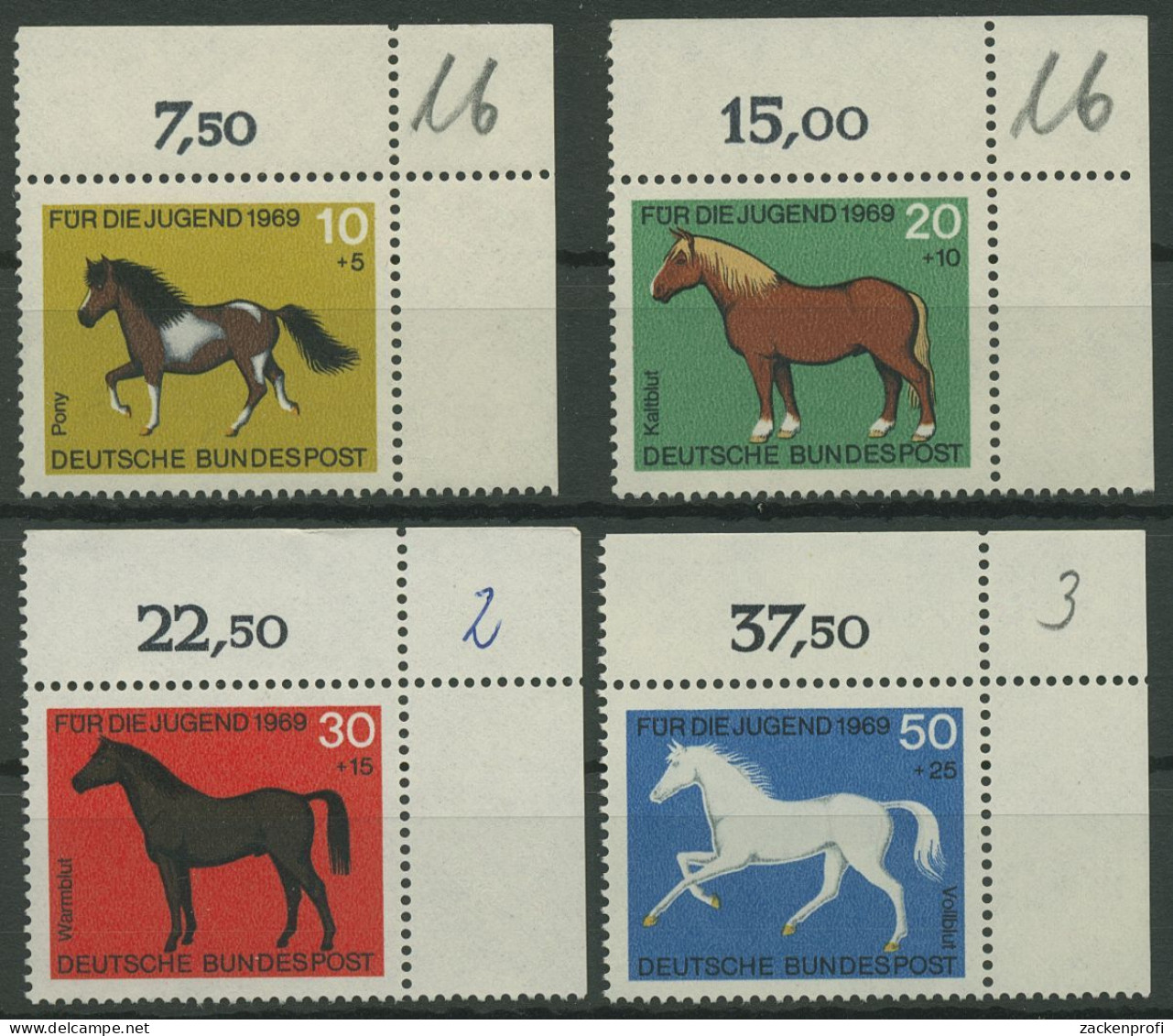 Bund 1969 Jugend: Pferde 578/81 Ecke 2 Oben Rechts Postfrisch (E823) - Unused Stamps