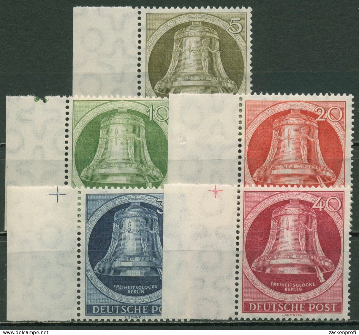 Berlin 1951 Freiheitsglocke Klöppel Nach Rechts Seitenrand 82/86 SR Postfrisch - Unused Stamps