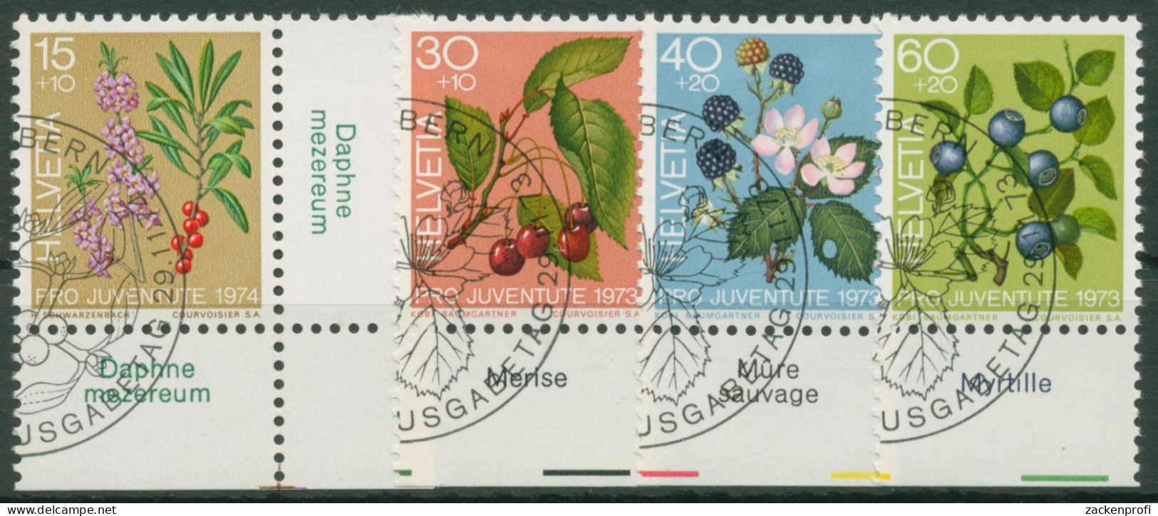 Schweiz 1973 Pro Juventute Pflanzen Früchte 1013/16 Randbeschriftung Gestempelt - Gebraucht
