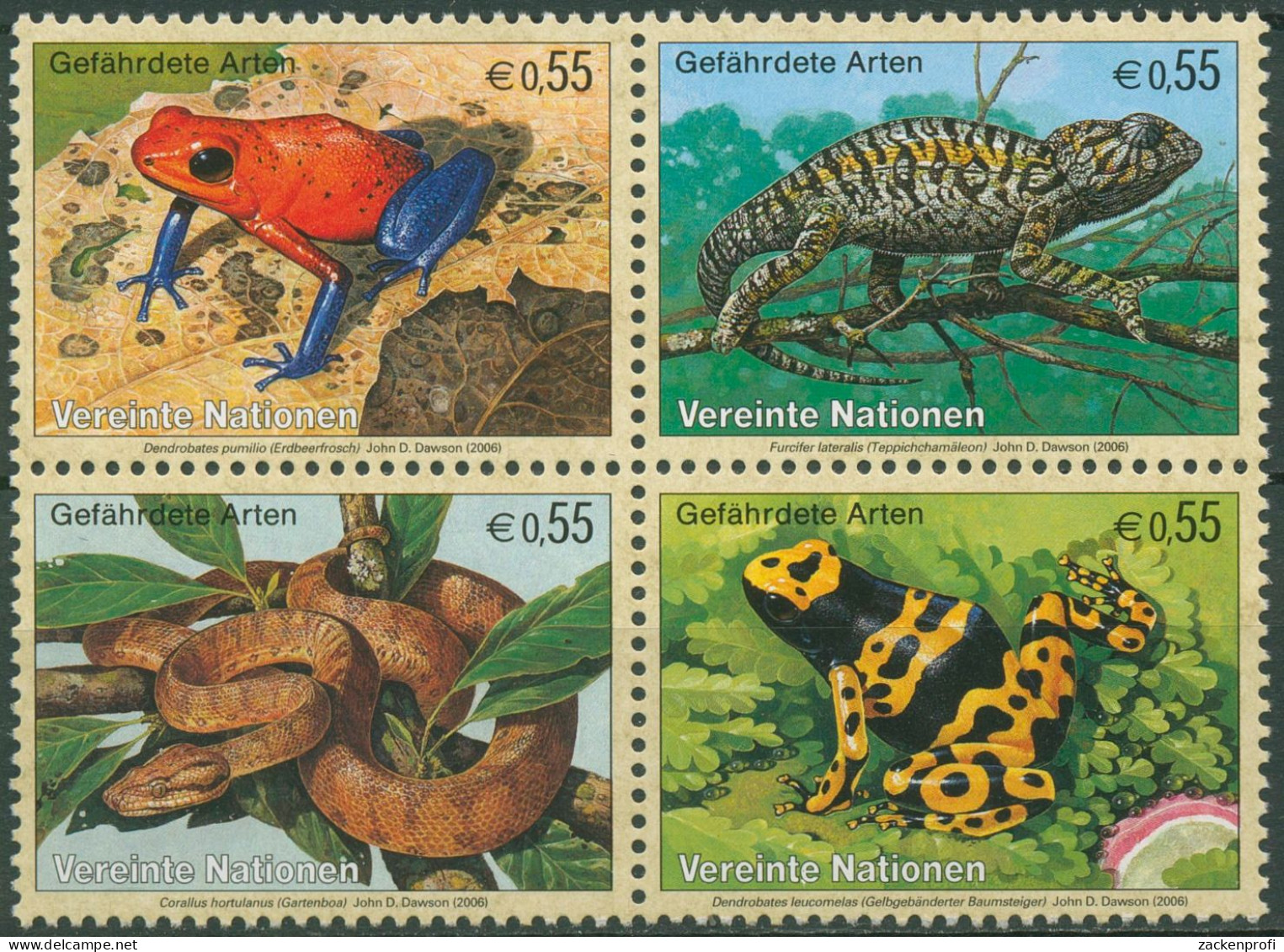 UNO Wien 2006 Gefährdete Tiere Frosch Chamäleon Boa 461/64 ZD Postfrisch - Nuevos