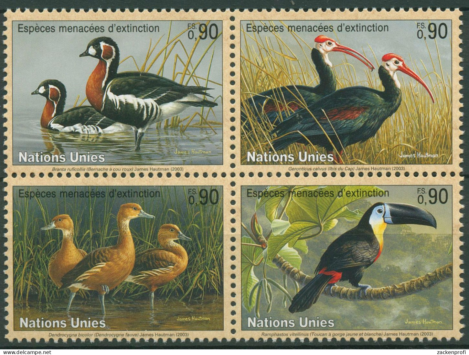 UNO Genf 2003 Gefährdete Tiere Vögel Gänse Tukan 466/69 ZD Postfrisch - Unused Stamps