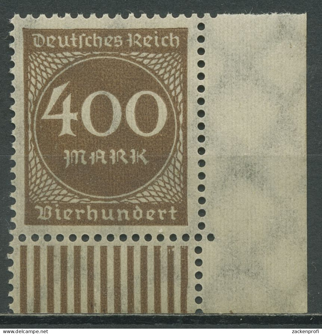 Deutsches Reich 1923 Ziffern Walzendruck 271 W UR Ecke 4 Postfrisch - Ungebraucht
