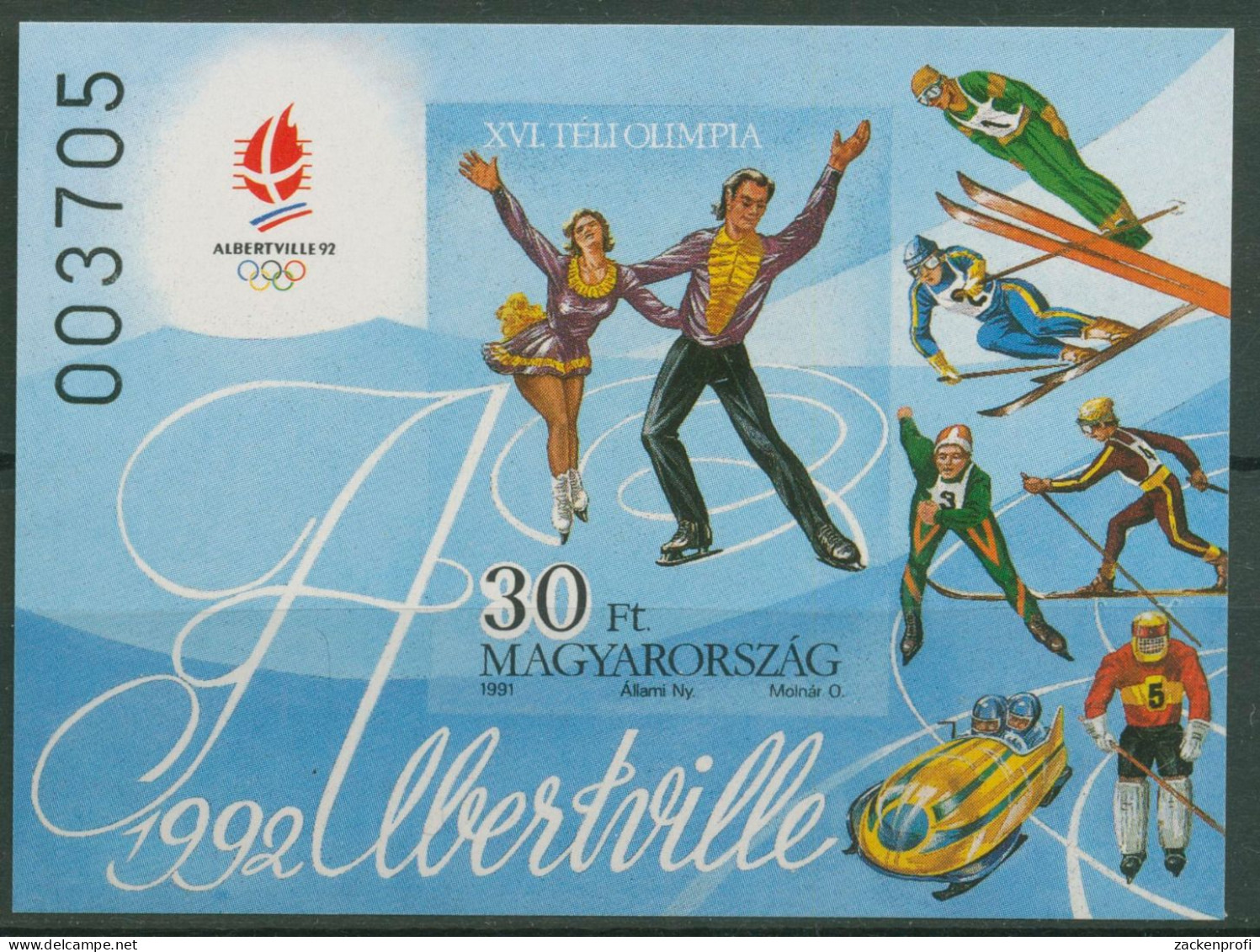 Ungarn 1991 Olympia Winterspiele Albertville Block 219 B Postfrisch (62268) - Blocks & Kleinbögen