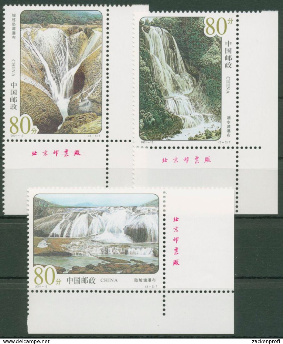 China 2001 Wasserfälle 3260/62 Ecke Postfrisch - Nuevos