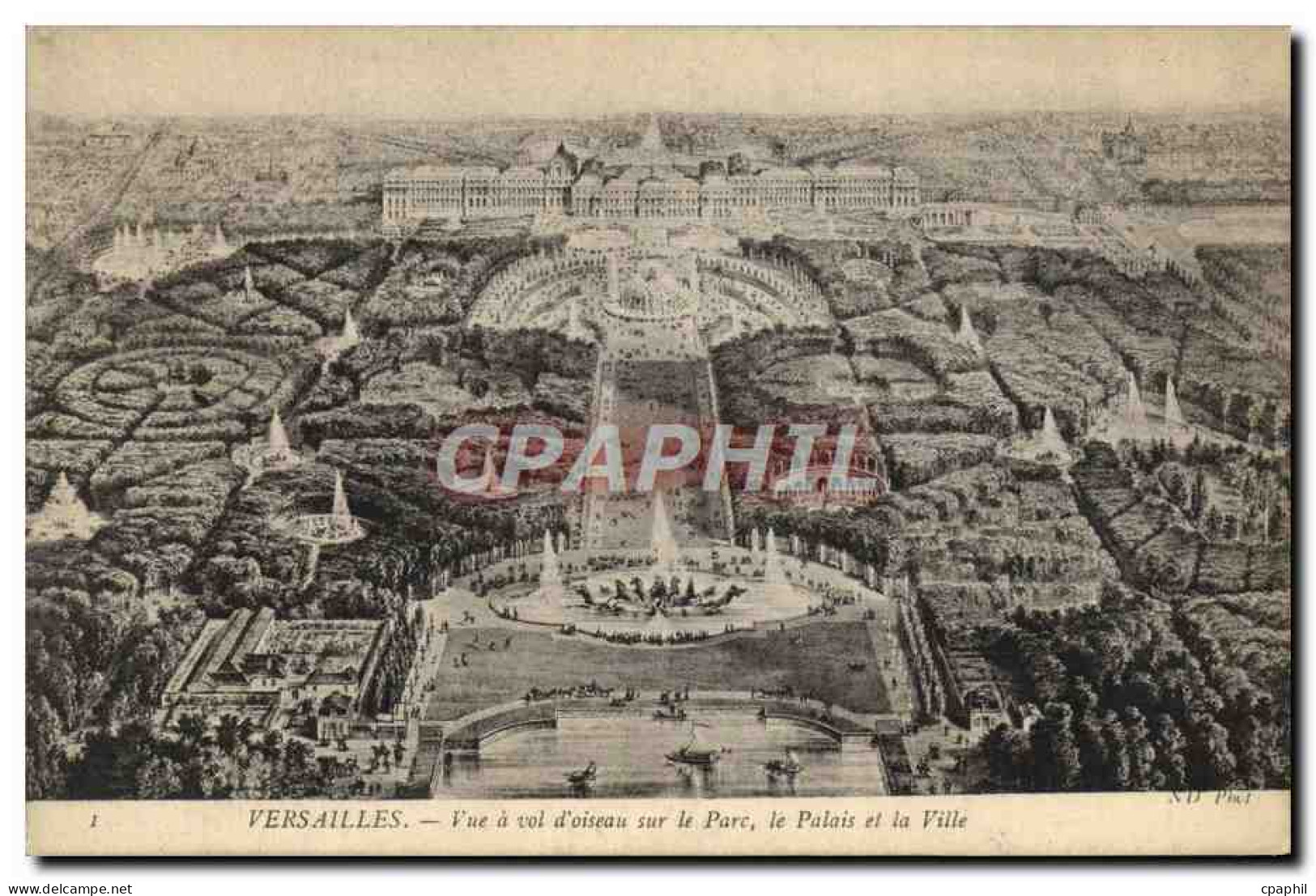 CPA Versailles Vue A Vol D&#39Oiseau Sur Le Parc Le Palais Et La Ville - Versailles (Château)