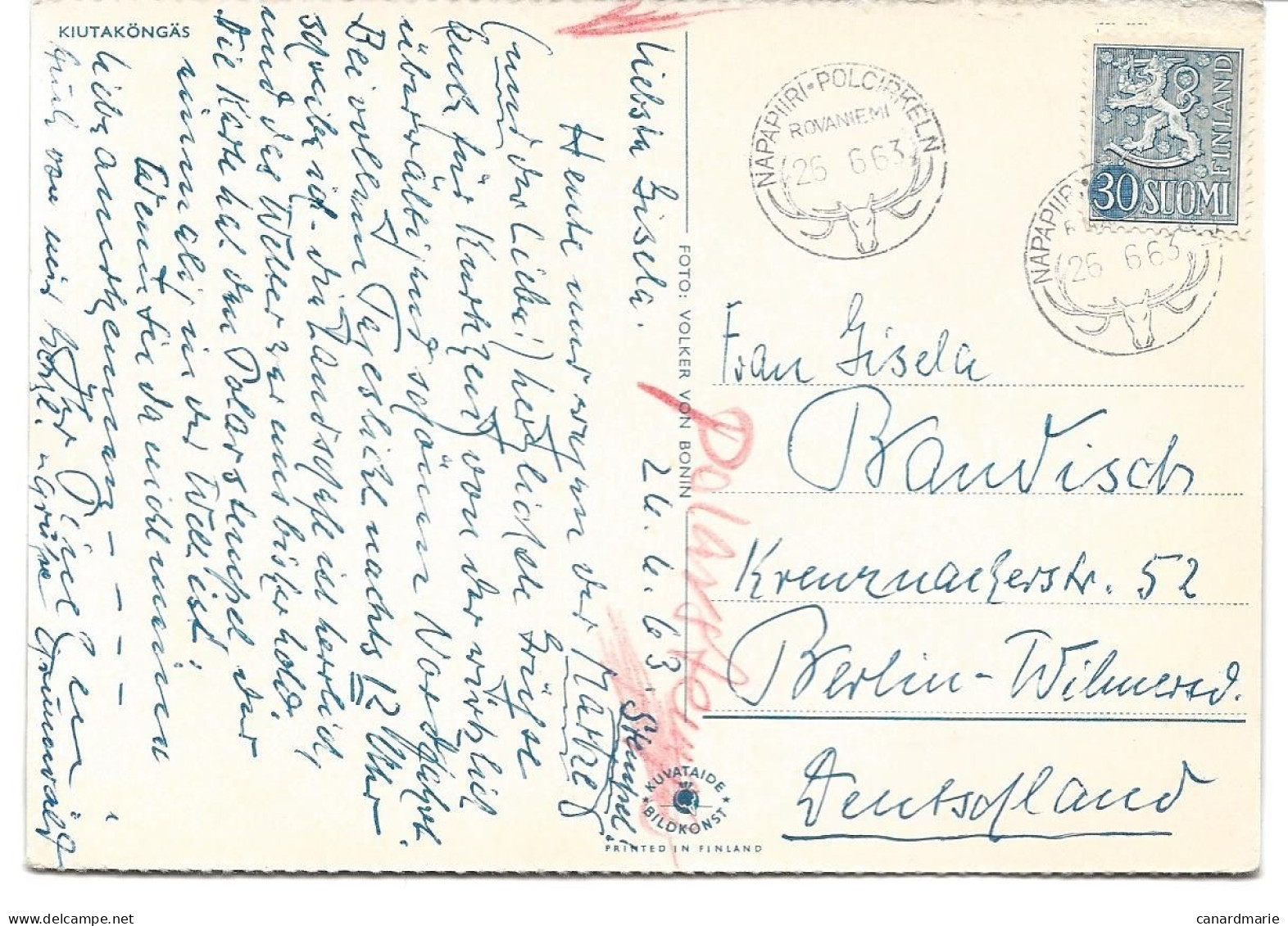 CARTE POSTALE POUR L'ALLEMAGNE  1963  AVEC CACHET DE ROVANIEMI - Lettres & Documents