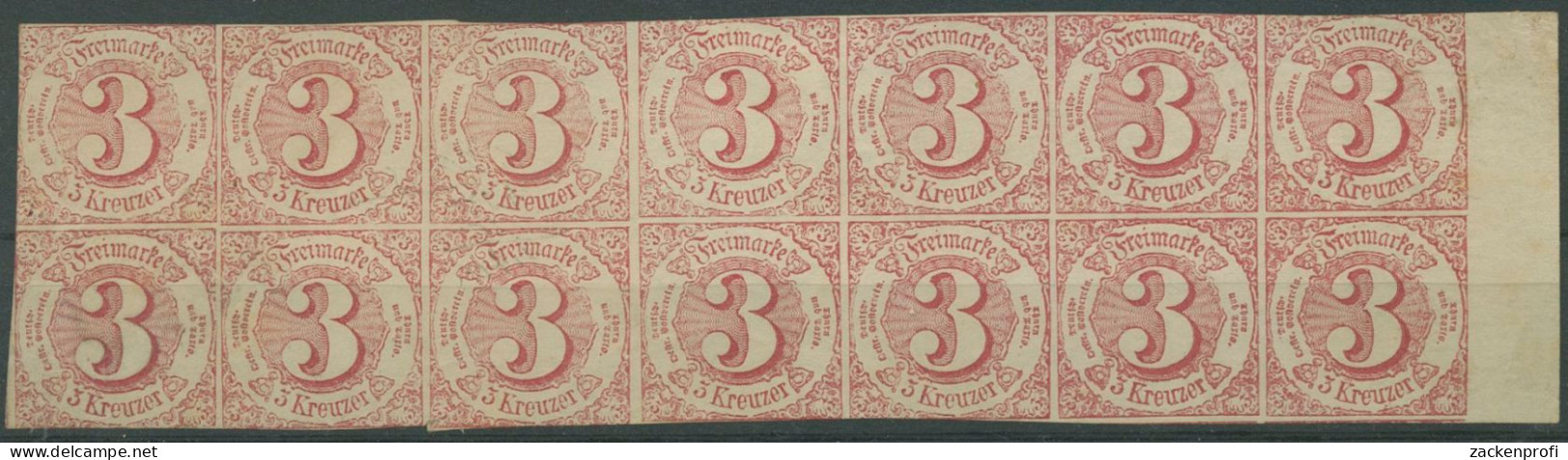 Thurn Und Taxis 1862/64 3 Kr. 32 14er-Block Ohne Gummierung, Kl. Fehler (G80578) - Neufs