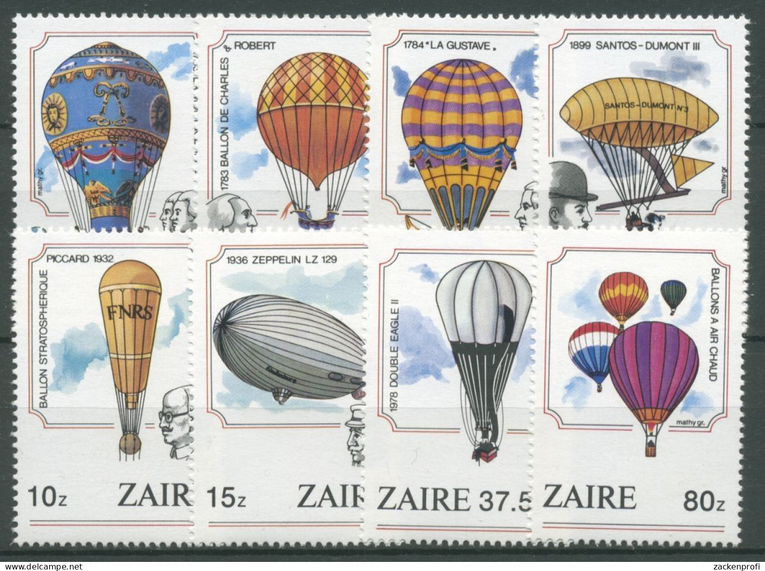 Kongo - Zaire 1984 200 Jahre Luftfahrt Ballon Luftschiff 867/74 Postfrisch - Nuevos