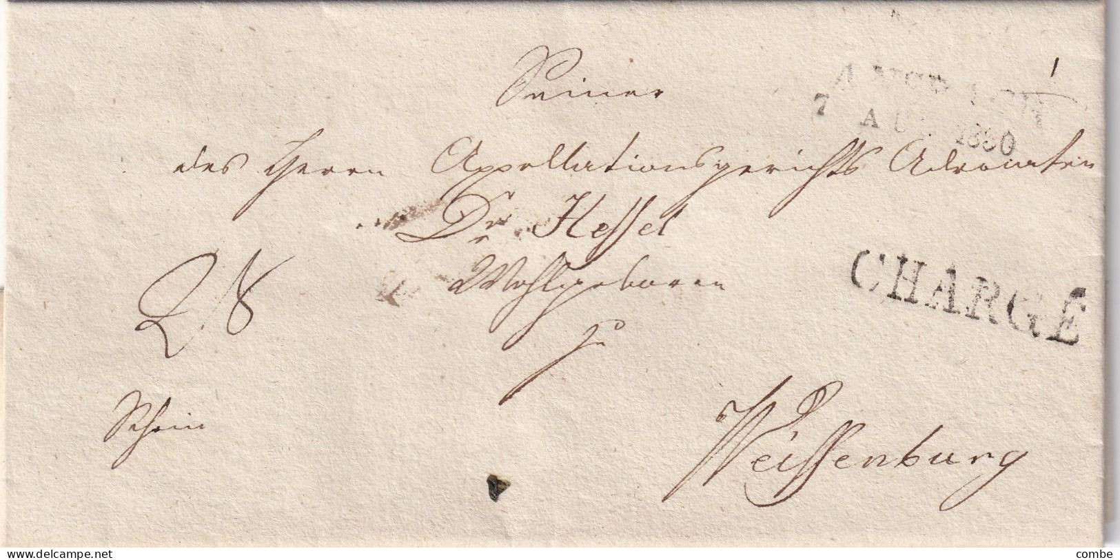 VIEILLE LETTRE. ALLEMAGNE. CHARGÉ. 1830. ANSBACH - WEISSENBURG - Prephilately