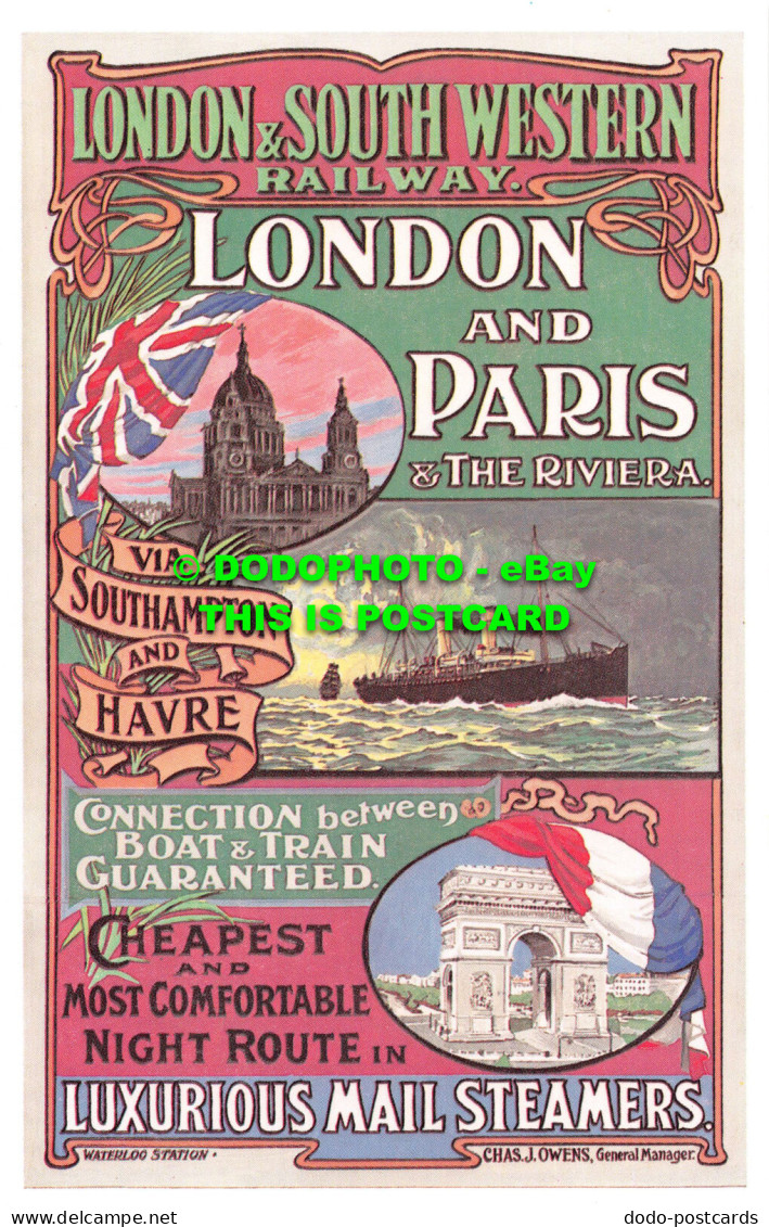 R541619 London And South Western Railway. London And Paris And The Riviera. Via - Altri & Non Classificati