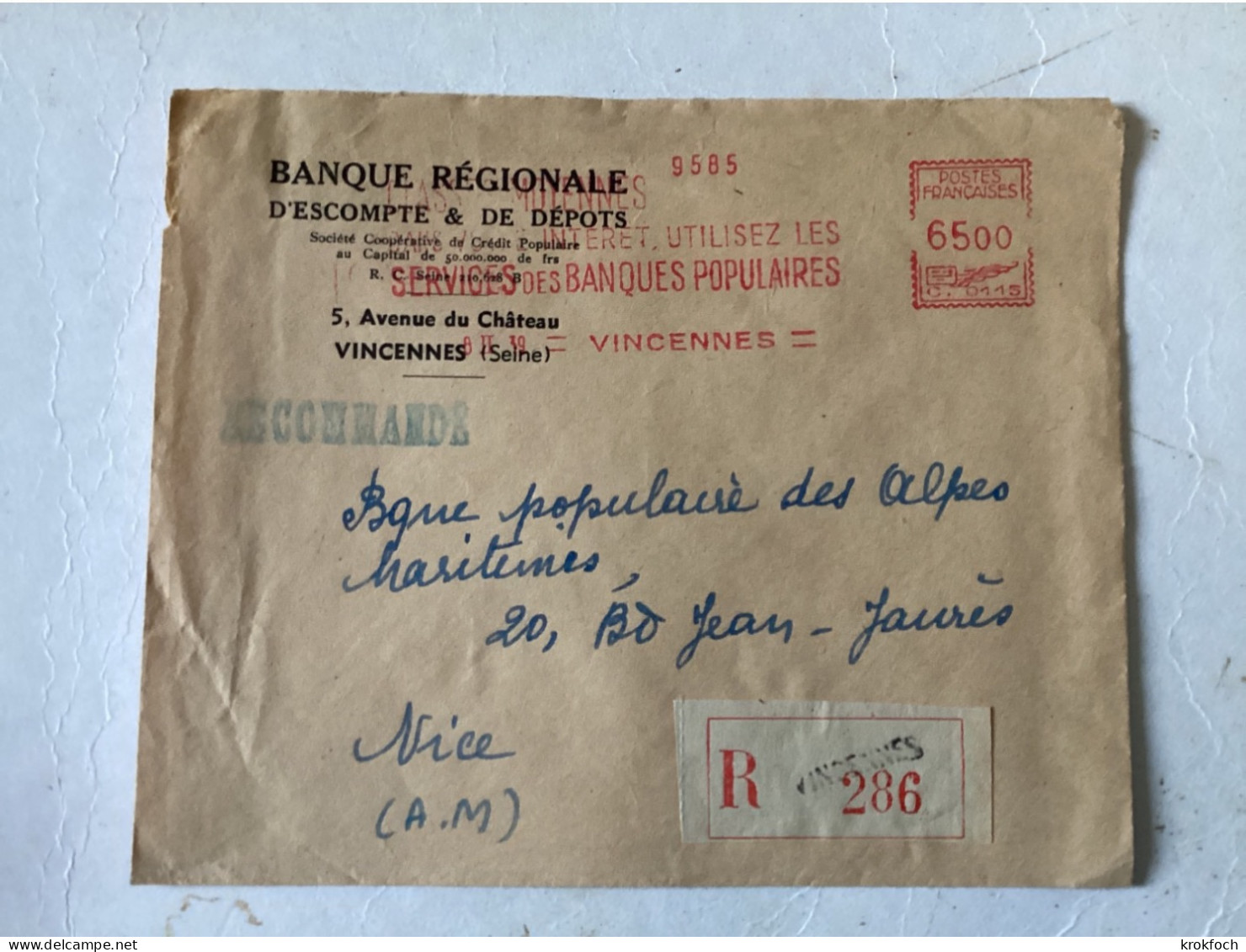 Vincennes 1939 - EMA & Vignette Avec Griffe - Banques Populaires - Affrancature Meccaniche Rosse (EMA)