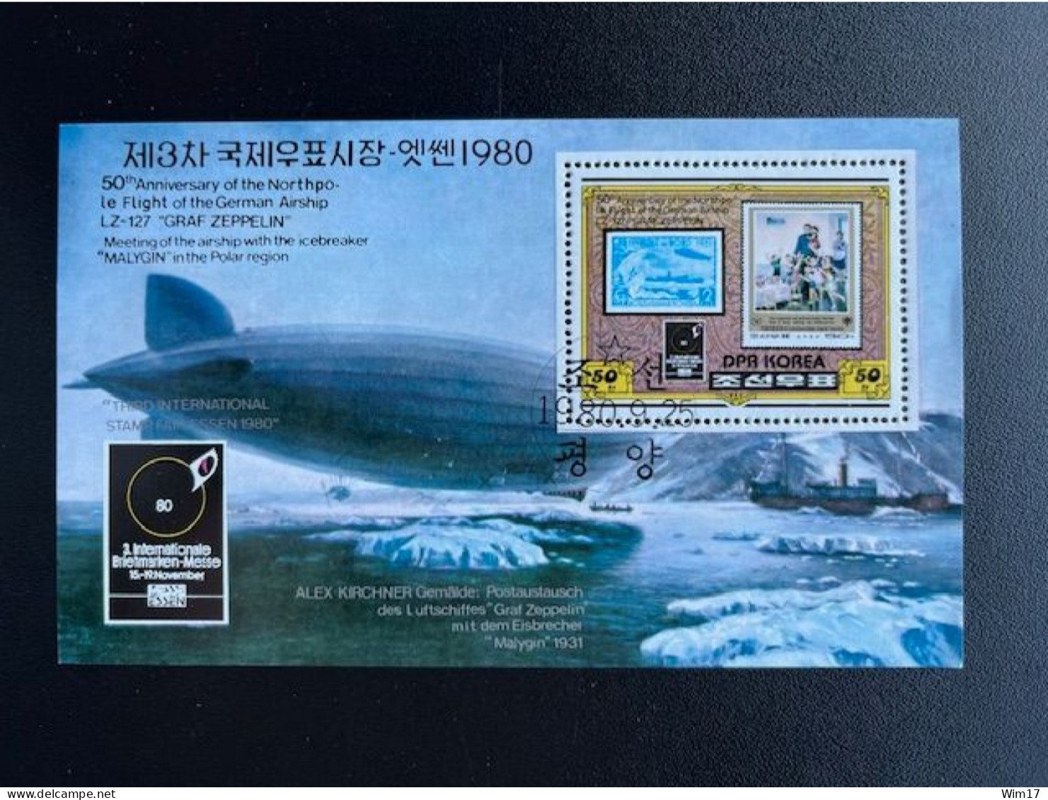 NORTH KOREA 1980 50TH ANN. NORTHPOLE FLIGHT GRAF ZEPPELIN USED/CTO MI BL 83A - Korea, North