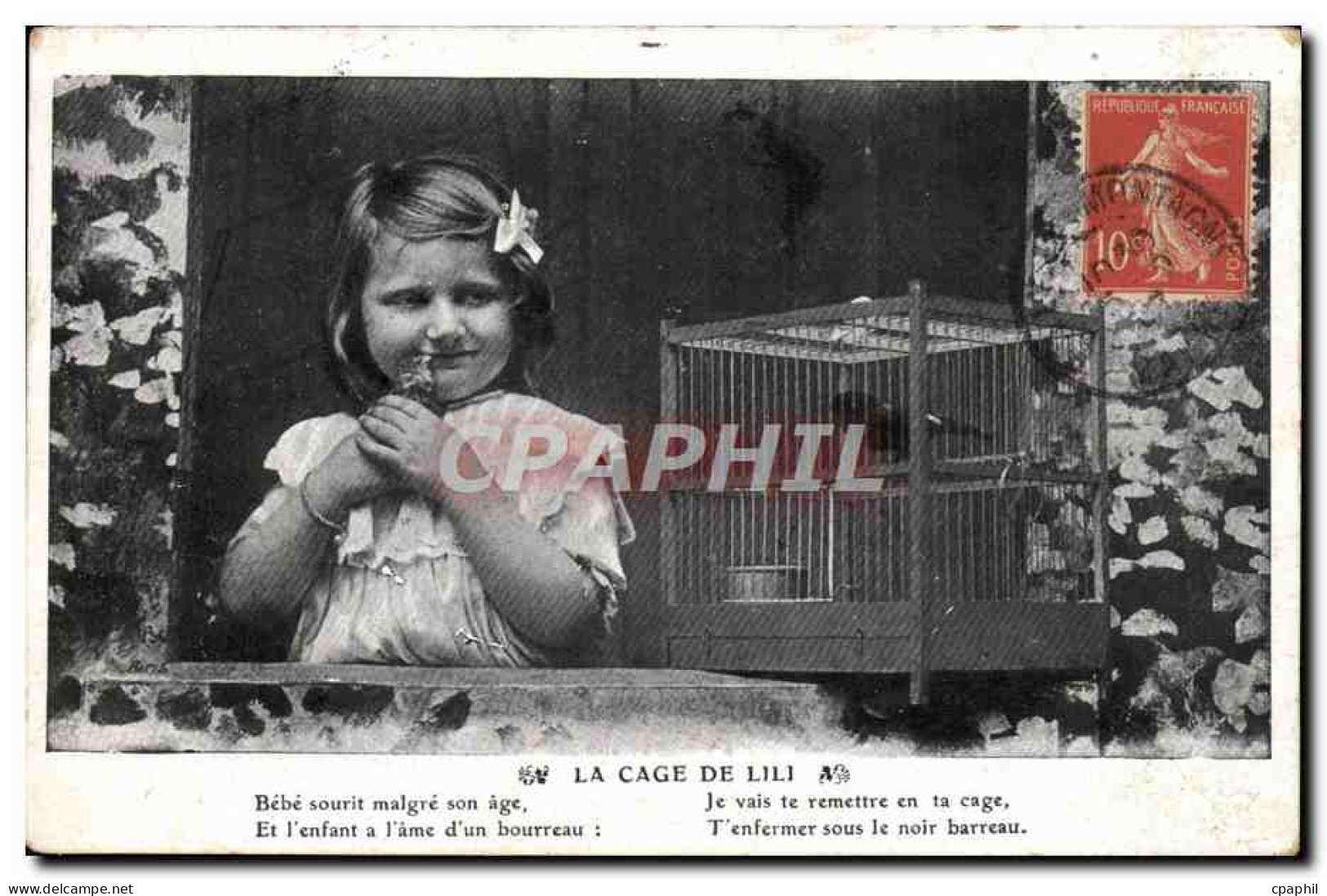CPA Fantaisie Enfant La Cage De Lili Oiseau - Autres & Non Classés