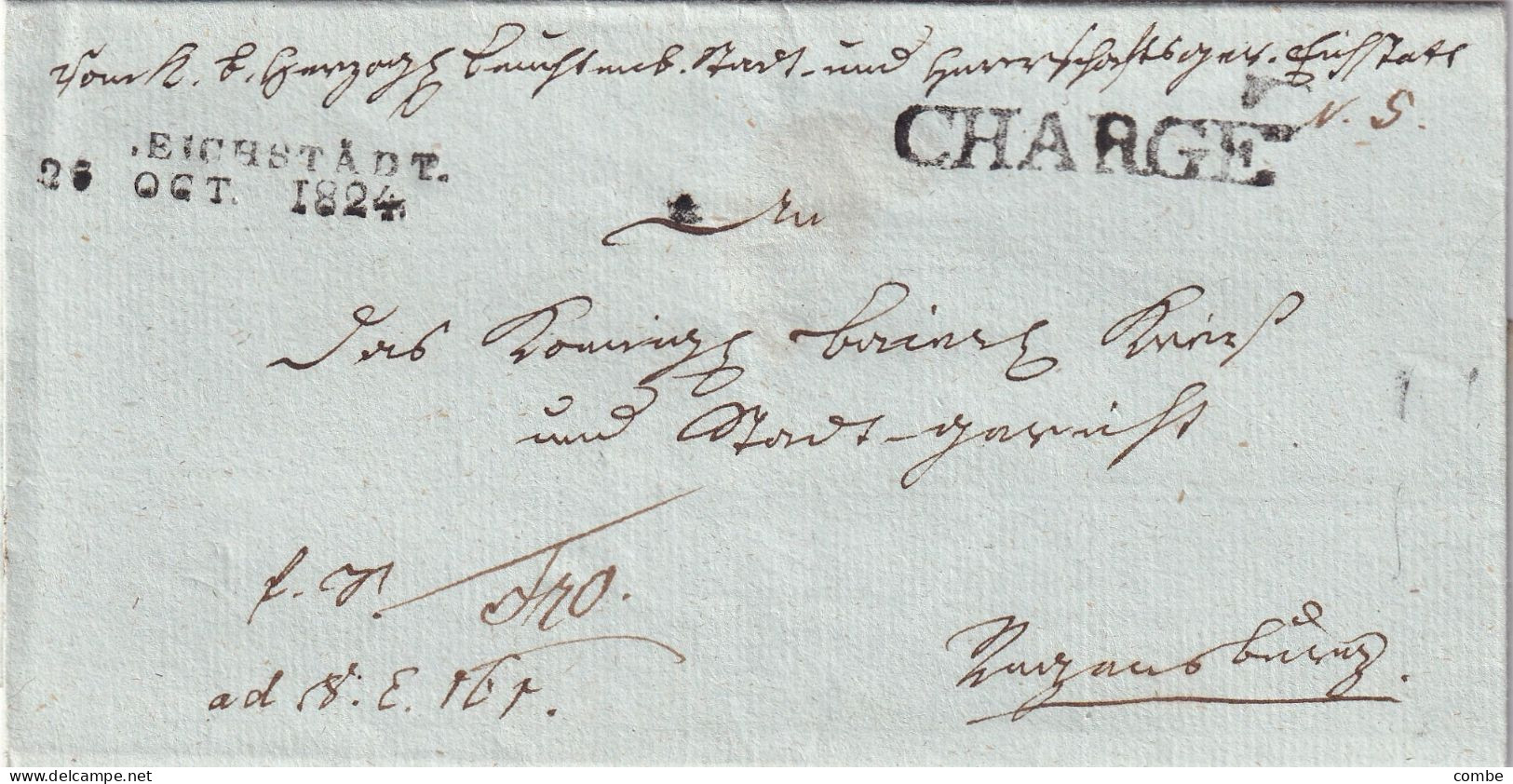 VIEILLE LETTRE. ALLEMAGNE. CHARGÉ. 1824. EICHSTADT - Prefilatelia