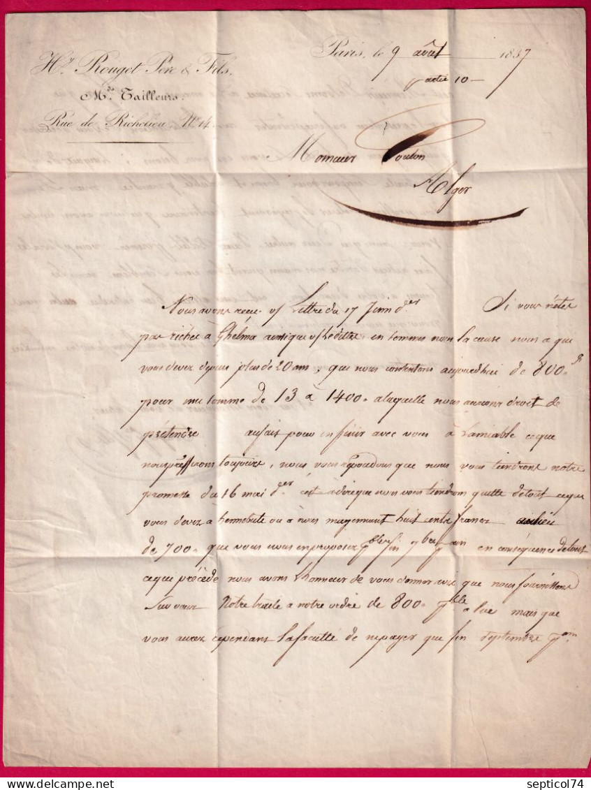 LETTRE DE PARIS POUR LE CAMPS DE GUELMA ALGERIE 1837 AU DOS BONE POSS AFR LETTRE - 1801-1848: Précurseurs XIX