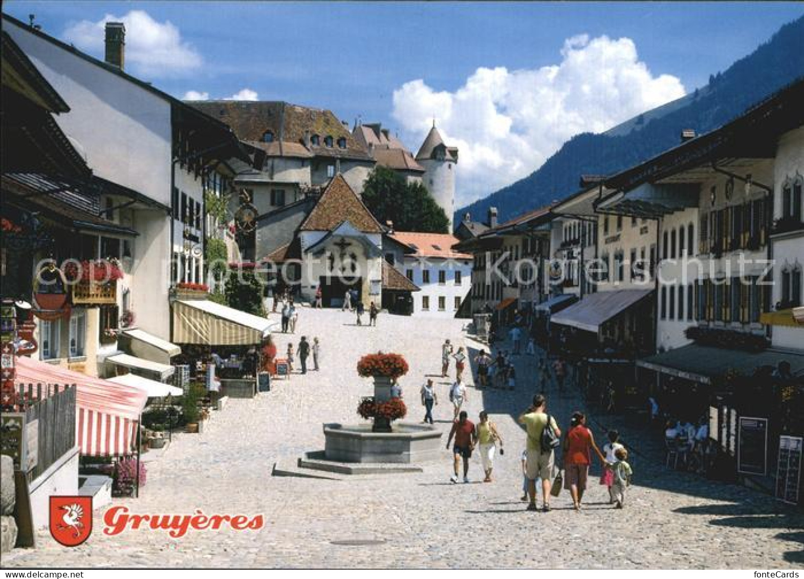 12566043 Gruyeres FR Rue Principale Avec La Tor De La Saunerie Et Le Chateau Gru - Autres & Non Classés