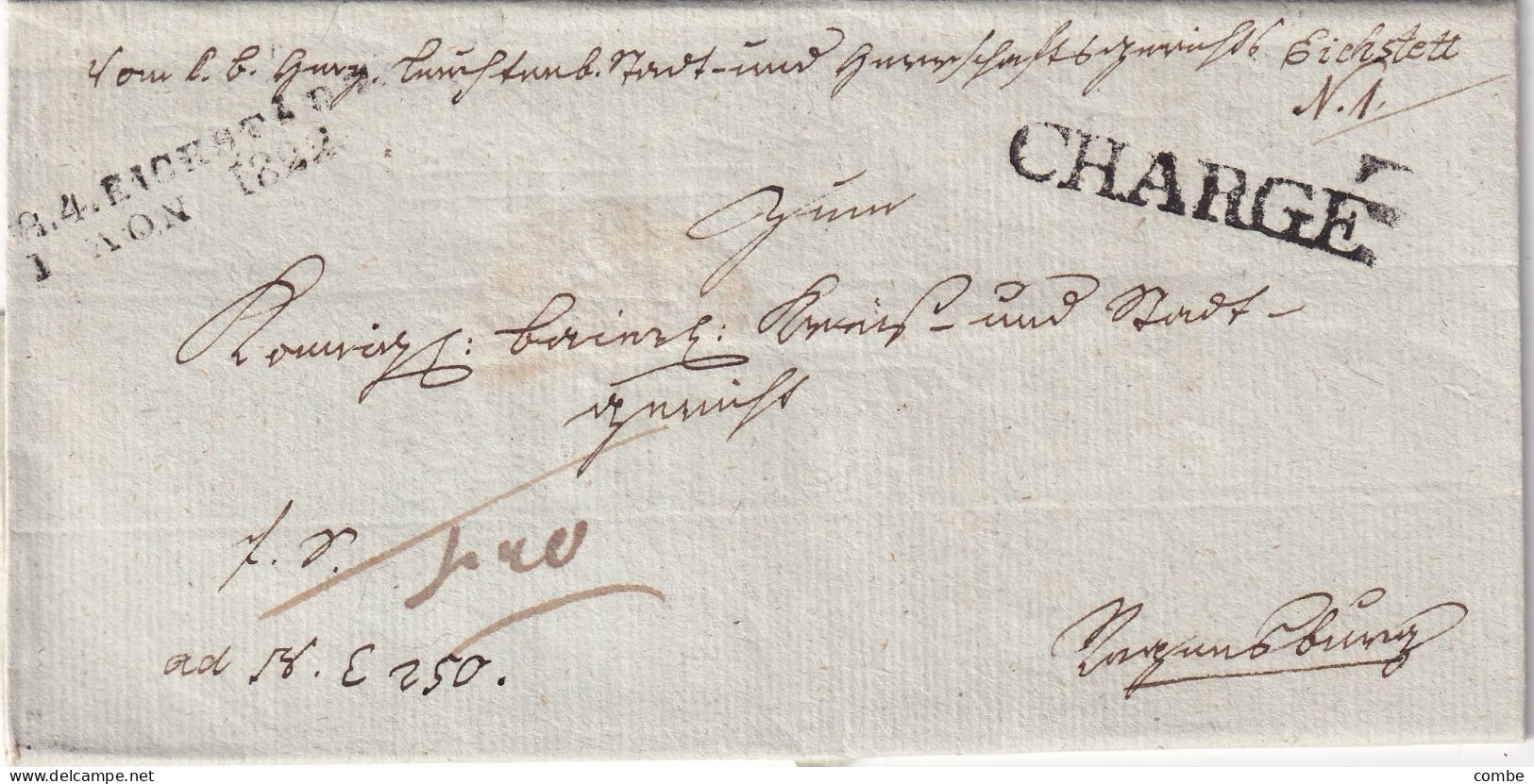 VIEILLE LETTRE. ALLEMAGNE. CHARGÉ. 1822. EICHSTADT - Prephilately