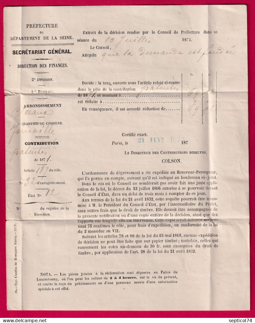 PARIS PAL DU LUXEMBOURG 1873 TAXE TAMPON 40 POUR JOINVILLE LE PONT SEINE LETTRE - 1849-1876: Période Classique