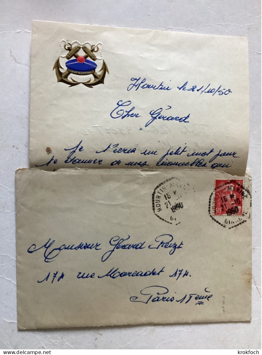 Hourtin Marine 1950 Gironde - Hexagonal Poste Navale & Lettre à En-tête - Correo Naval