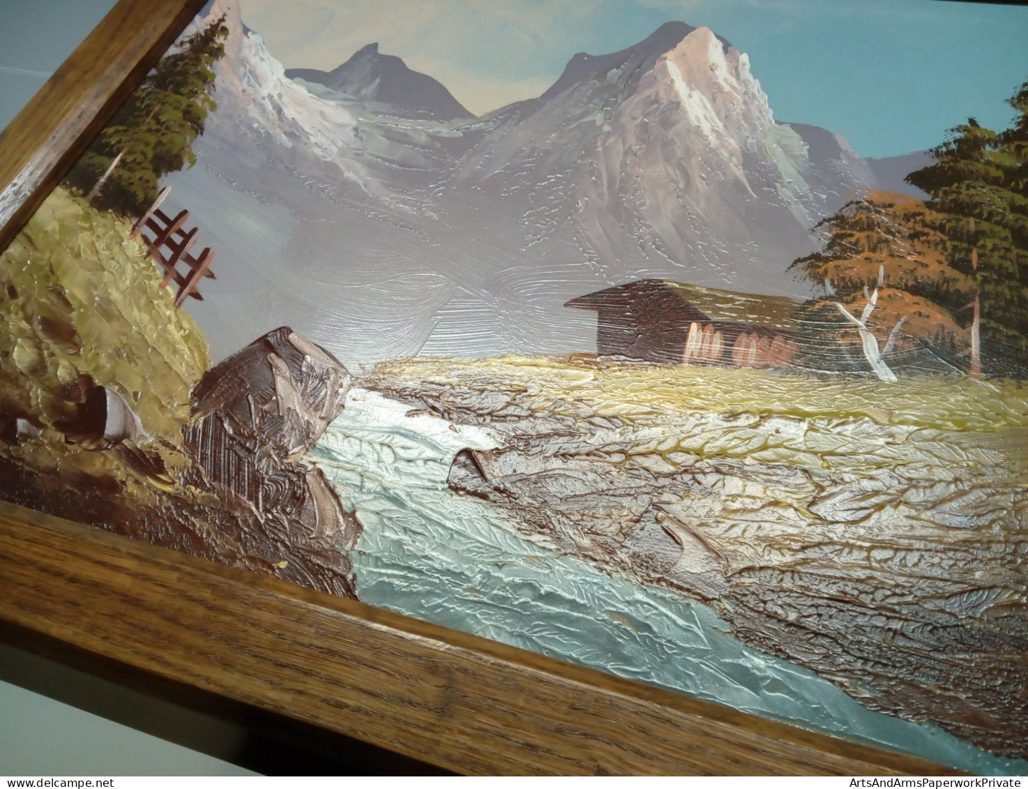 Paysage De Montagne Avec Alpage Et Rivière/ Mountain Landscape With Mountain Pasture And River - Olieverf