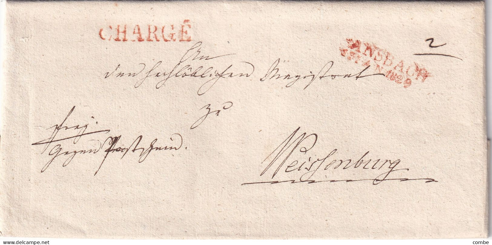 VIEILLE LETTRE. ALLEMAGNE. CHARGÉ. 1829. ANSBACH - WEISSENBURG - Préphilatélie