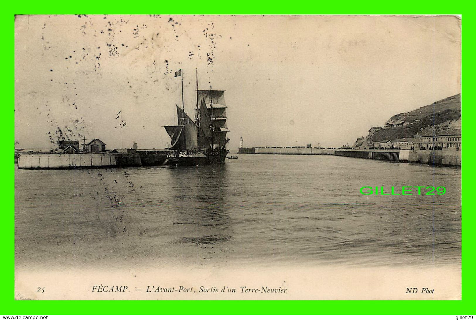 SHIP, BATEAUX, VOILIERS - FÉCAMP (76) - L'AVANT-PORT, SORTIE D'UN TERRE-NEUVIER - ND. PHOT - TRAVEL IN 1908 - - Segelboote