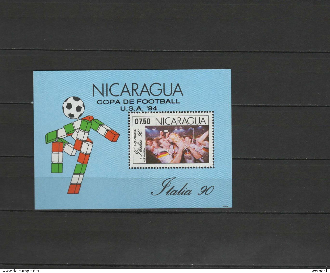 Nicaragua 1991 Football Soccer World Cup S/s With Overprint MNH - 1994 – Verenigde Staten