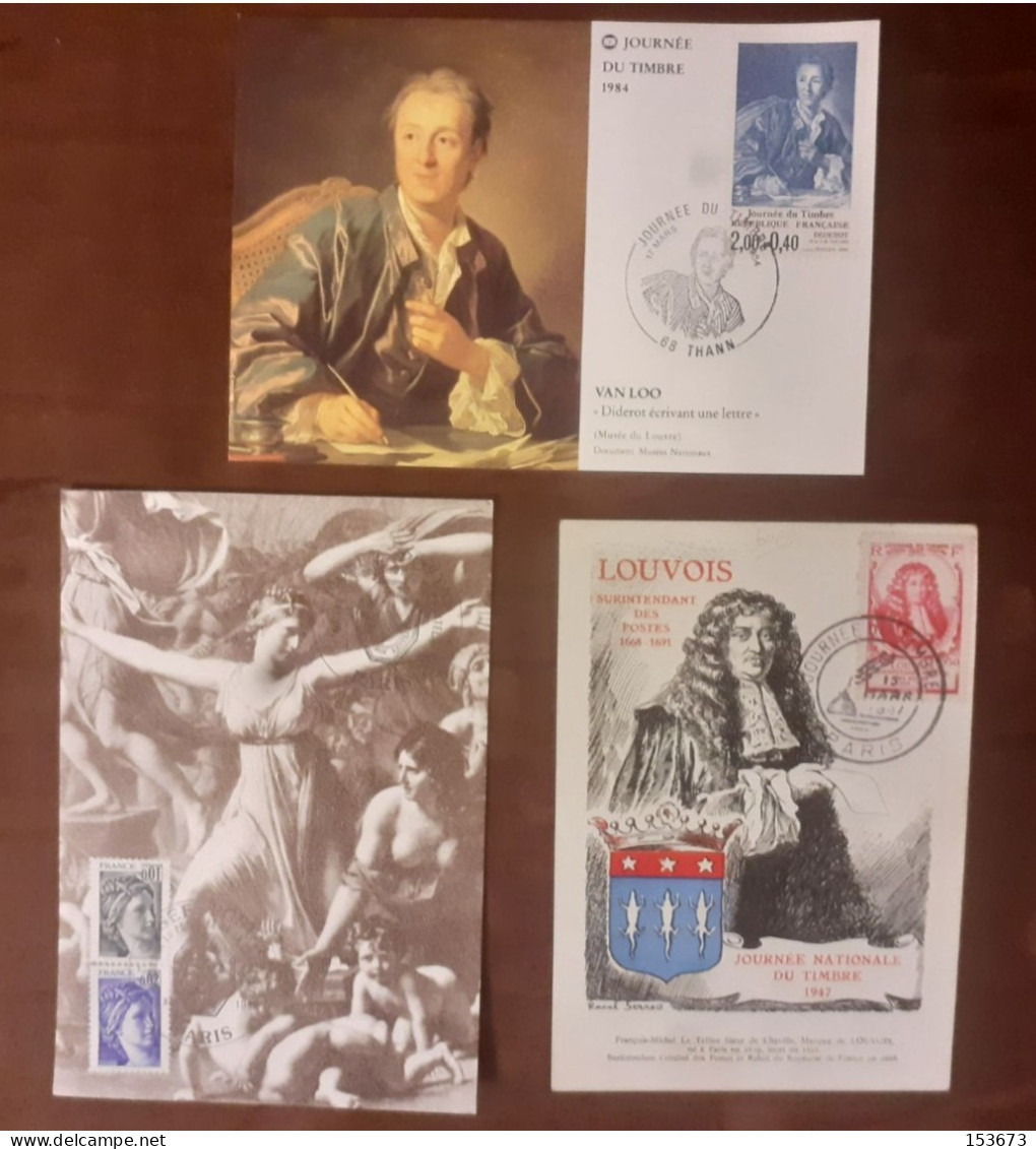 Cartes "Maximum" _Oblitérations Journée Du Timbre :Diderot 1984- Sabine 1980 - Louvois 1947 - Sonstige & Ohne Zuordnung