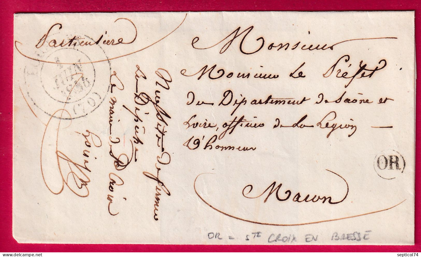 CAD TYPE 13 LOUHANS FRANCHISE LE MAIRE + OR STE CROIX EN BRESSE SAONE ET LOIRE POUR MACON LETTRE - 1801-1848: Voorlopers XIX