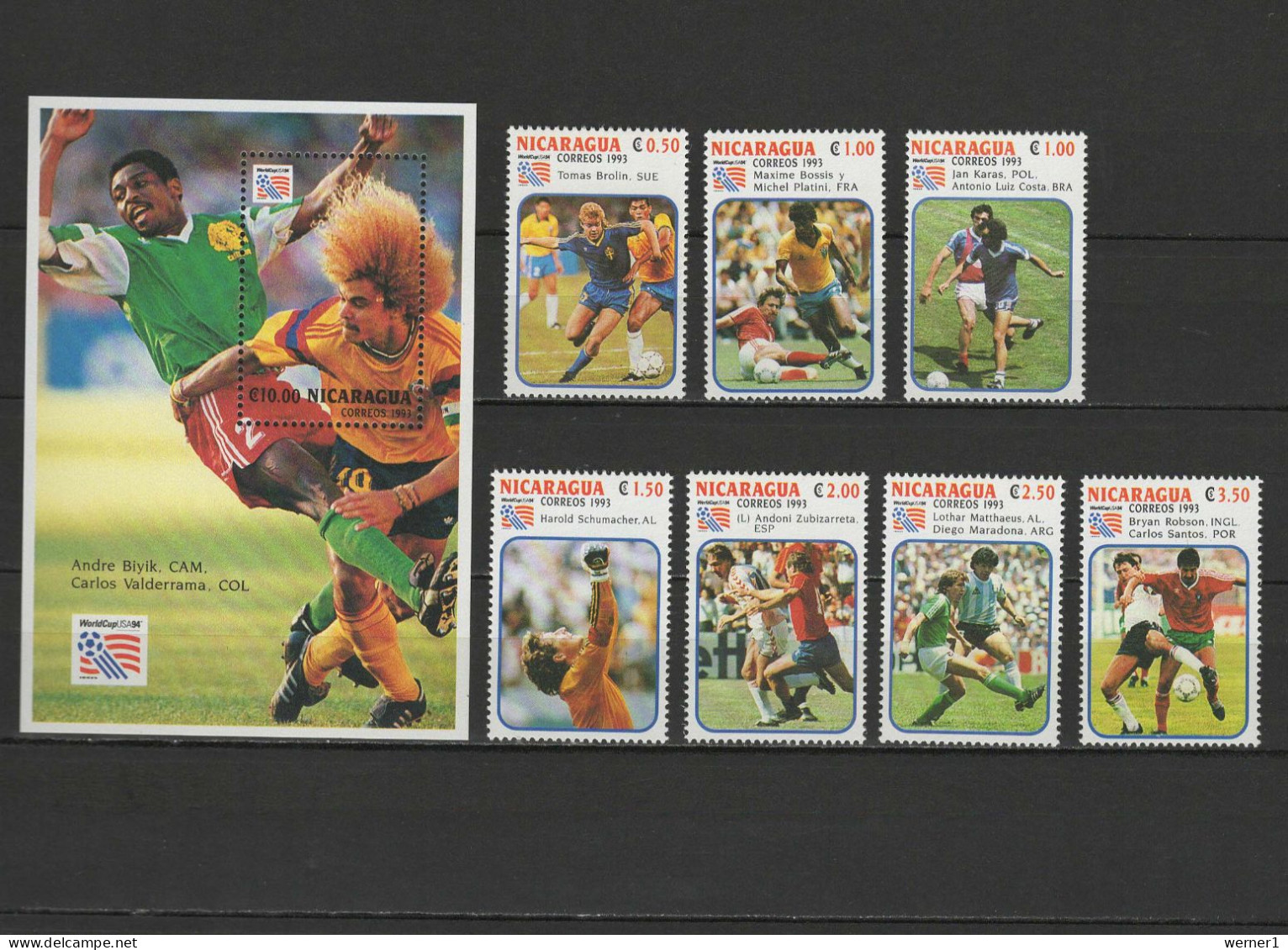 Nicaragua 1994 Football Soccer World Cup Set Of 7 + S/s MNH - 1994 – Vereinigte Staaten