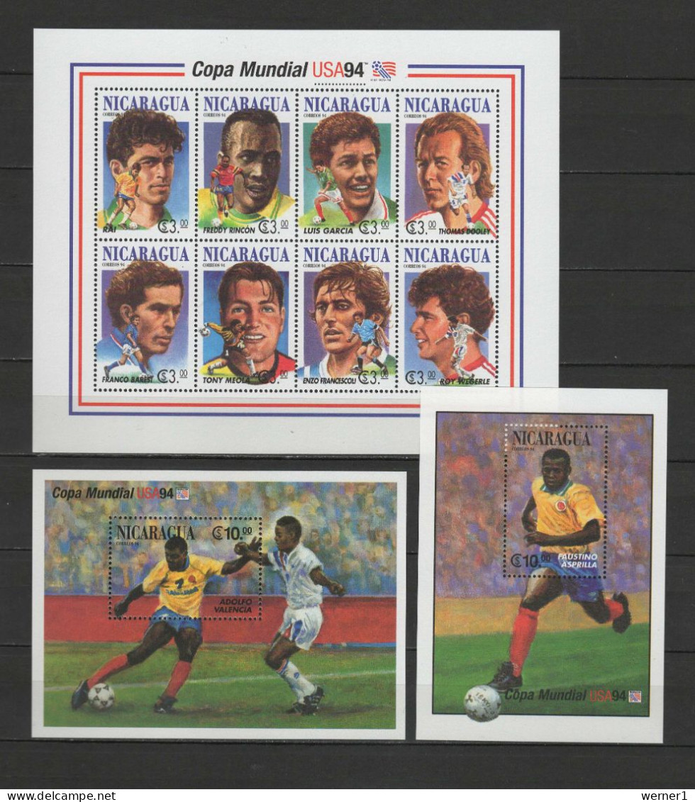 Nicaragua 1994 Football Soccer World Cup Sheetlet + 2 S/s MNH - 1994 – USA