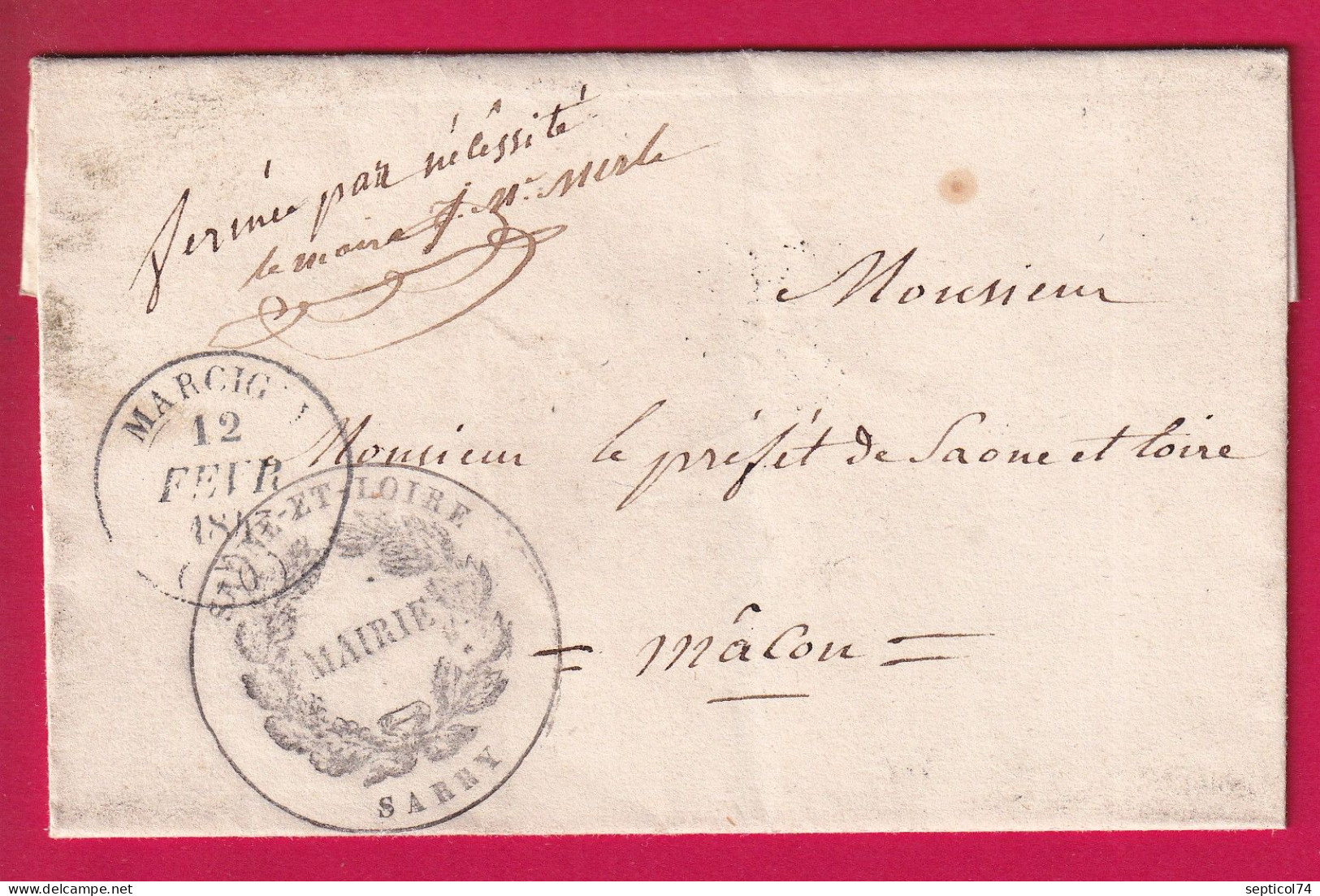 CAD TYPE 14 MARCIGNY SAONE ET LOIRE FRANCHISE DU MAIRE DE SARRY POUR MACON LETTRE - 1801-1848: Precursors XIX