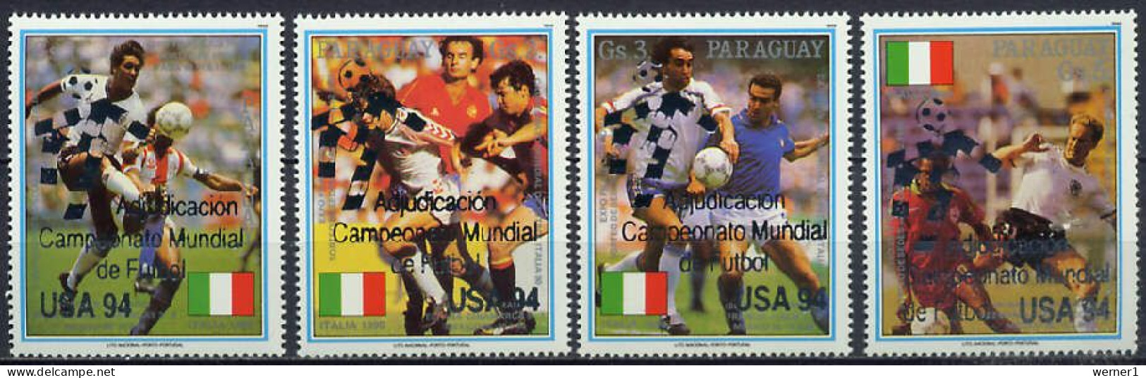Paraguay 1991 Football Soccer World Cup 4 Stamps With Silver Overprint MNH - 1994 – États-Unis