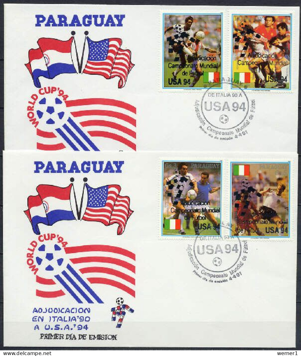 Paraguay 1991 Football Soccer World Cup 4 Stamps With Silver Overprint On 2 FDC - 1994 – USA