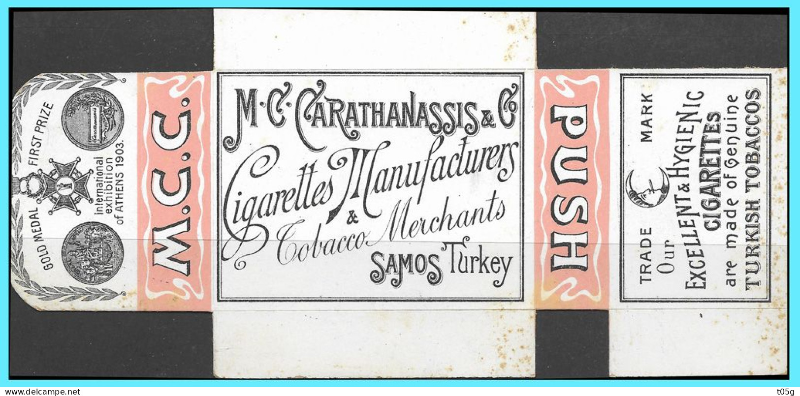 GREECE- GRECE- HELLAS: 1900 SAMOS -M.C.Carathanassis- For Cigarettes Carathanassis Box (cardboard,cover) MNH**  RR - Samos