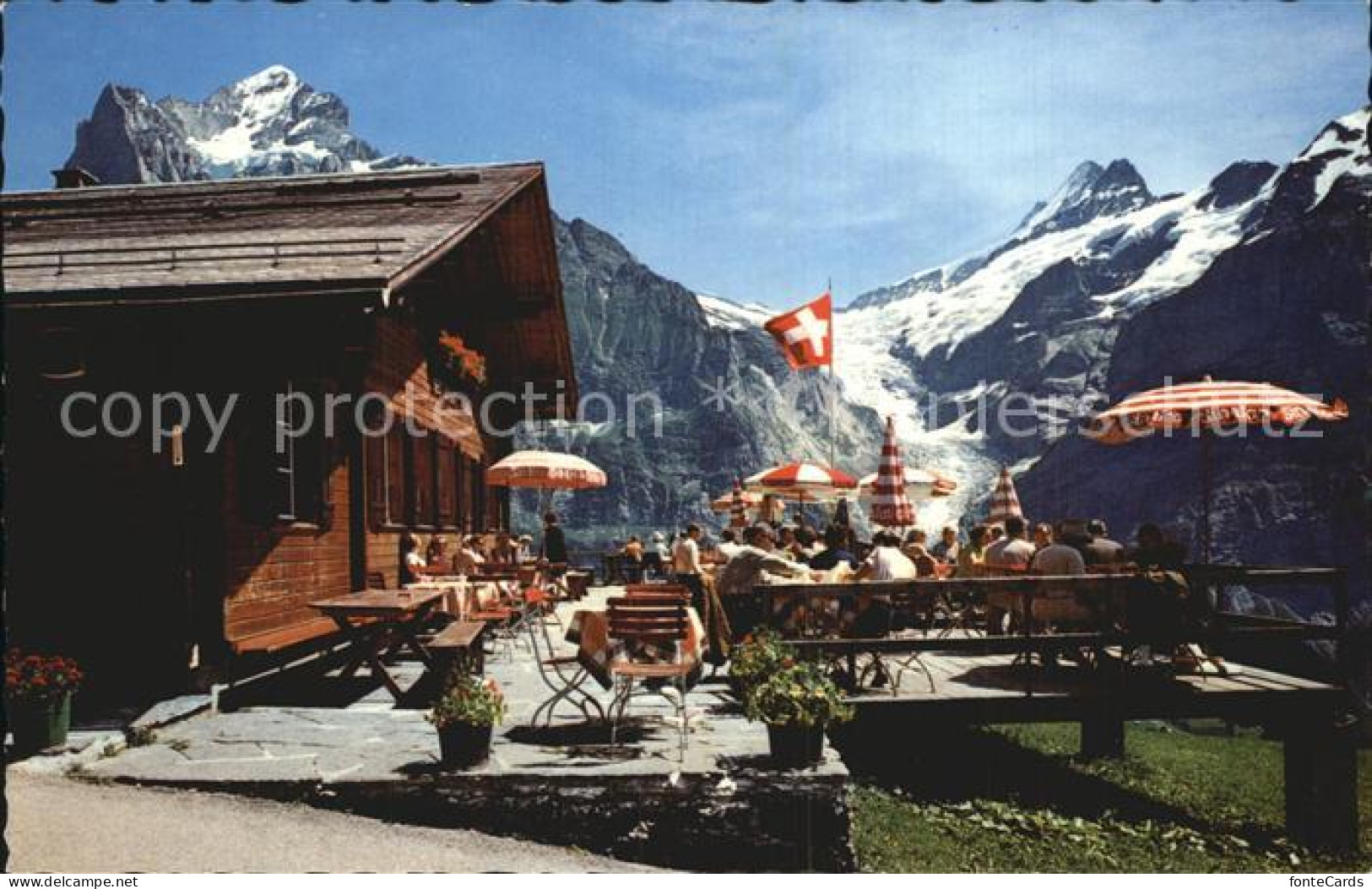 12530610 Grindelwald-Bort Huetten Terrasse Grindelwaldgletscher Schreckhoerner G - Autres & Non Classés
