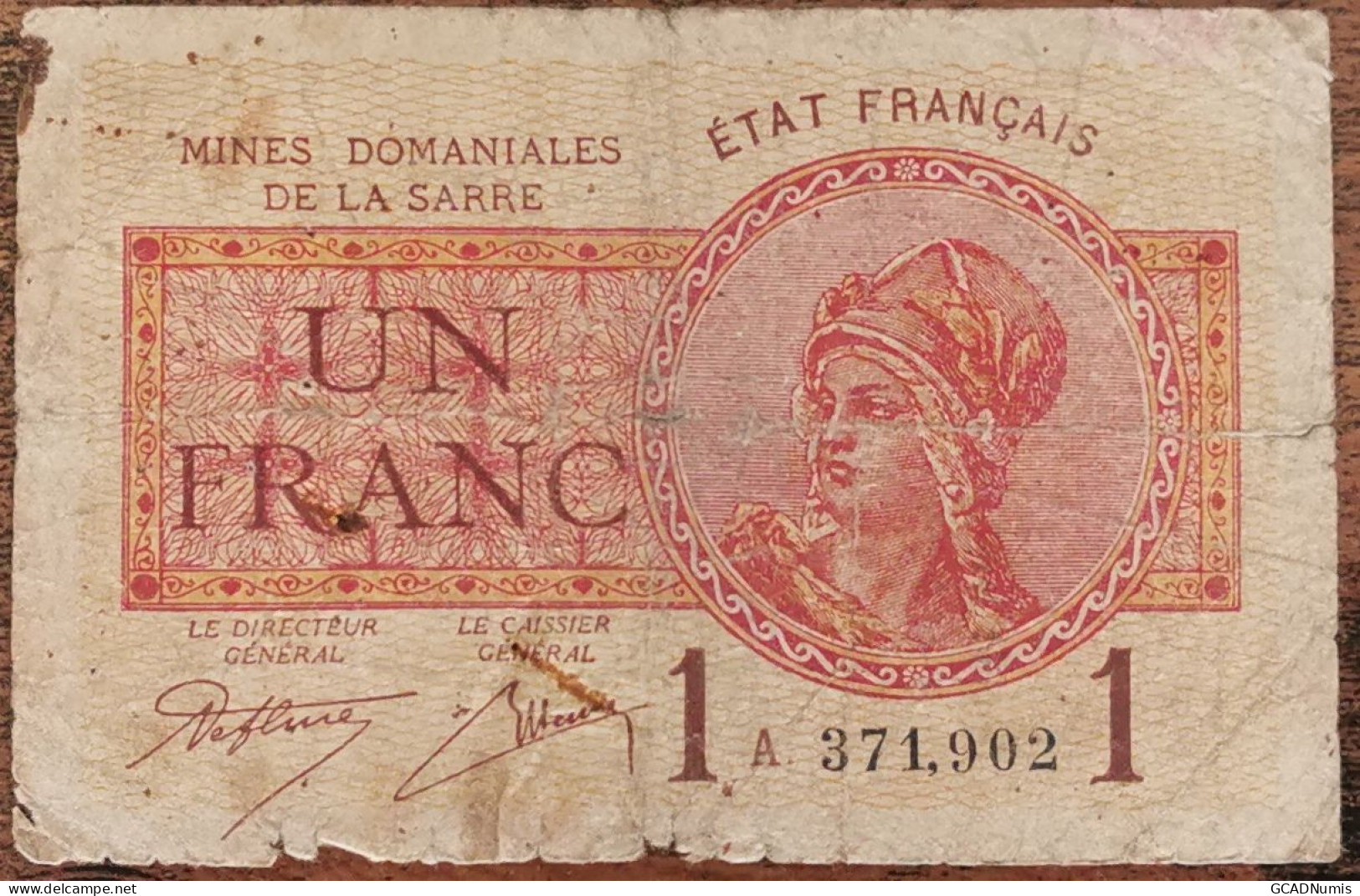 Billet De 1 Franc MINES DOMANIALES DE LA SARRE état Français A 371902  Cf Photos - 1947 Saarland
