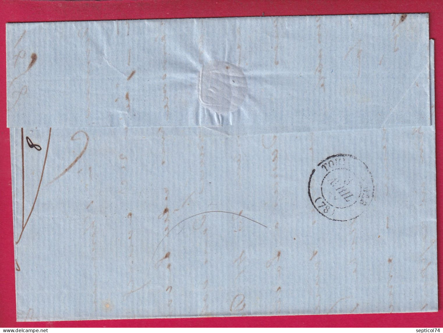 N°14 PHILIPPEVILLE BATEAU A VAPEUR ALGERIE PC 1896 MARSEILLE POUR TOULON VAR 1858 LETTRE - 1849-1876: Periodo Classico