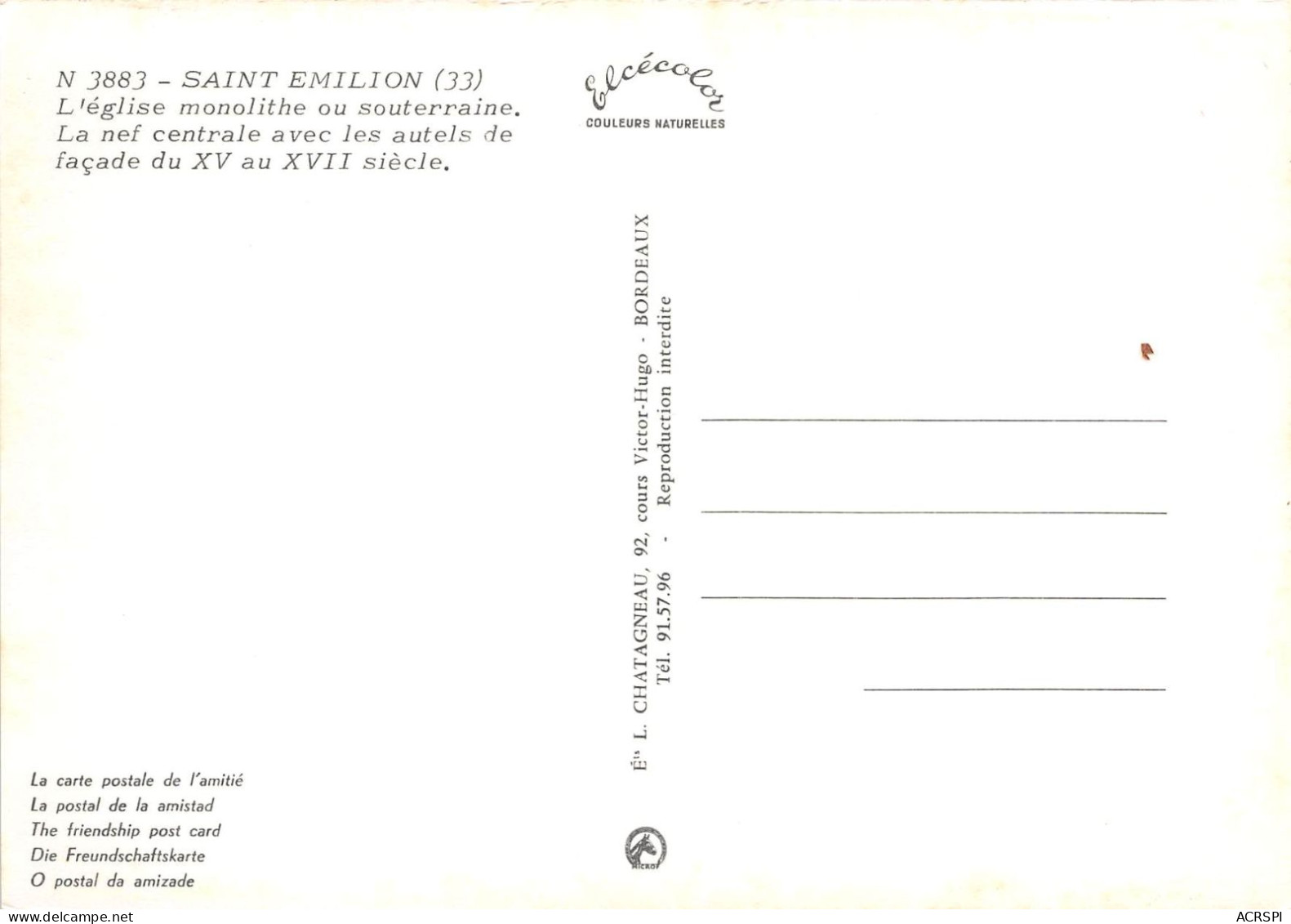 SAINT EMILION L Eglise Monolithe Ou Souterraine La Nef Centrale 14(scan Recto-verso) MA2119 - Saint-Emilion