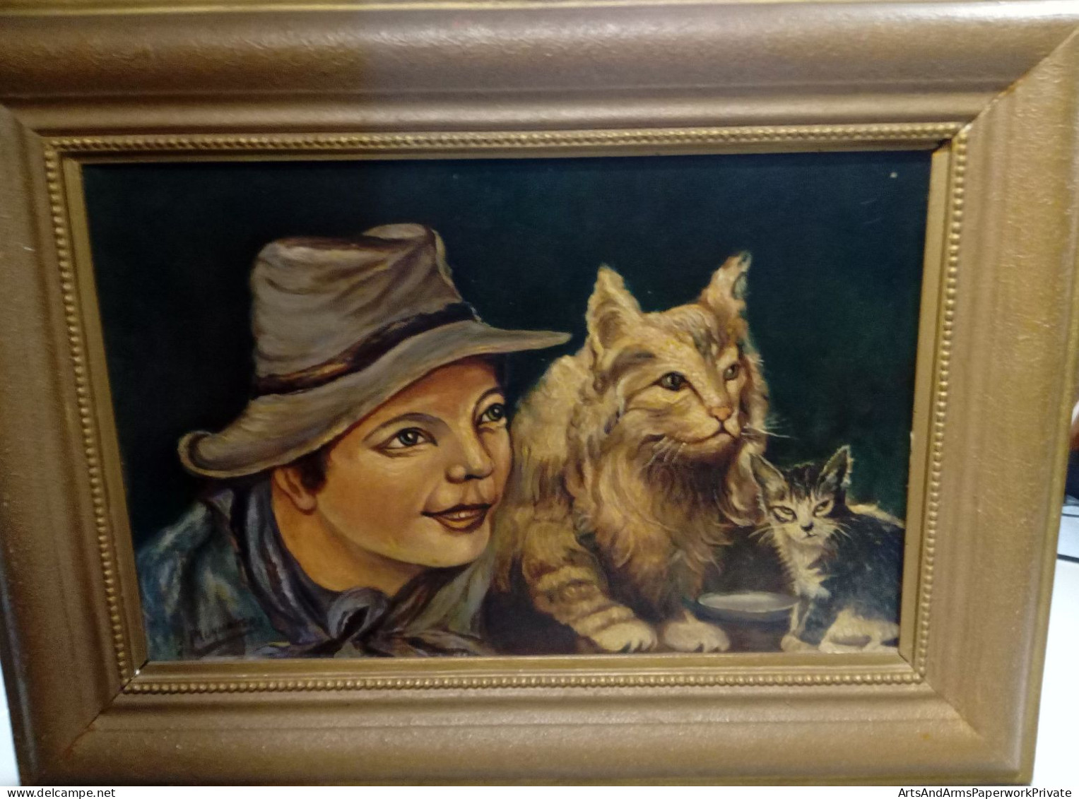 Homme (peintre Lui-même?) Avec Des Chats/ Man (painter Himself?) With Cats, J. Pluymakers, 1940s - Oelbilder