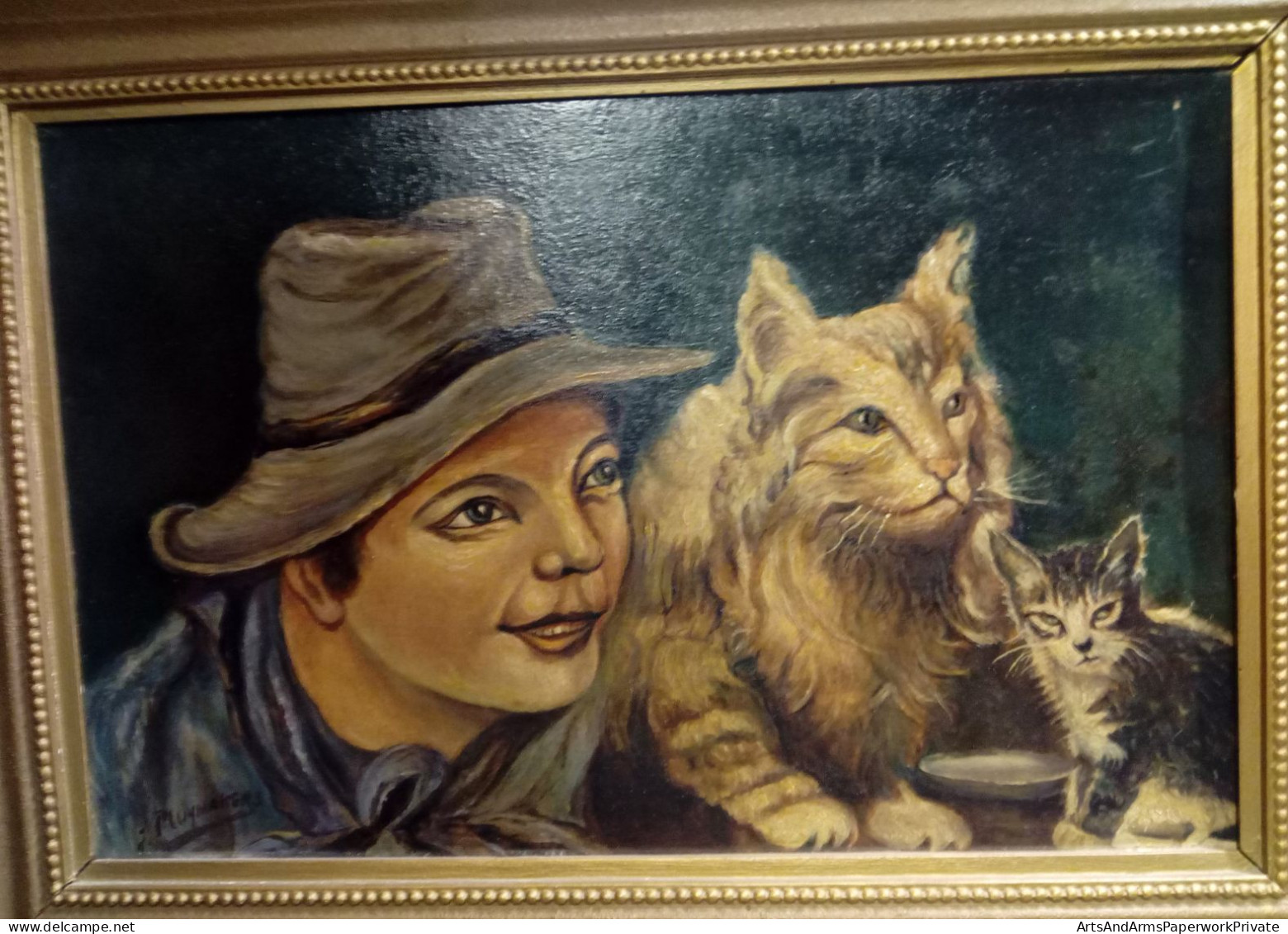 Homme (peintre Lui-même?) Avec Des Chats/ Man (painter Himself?) With Cats, J. Pluymakers, 1940s - Olieverf