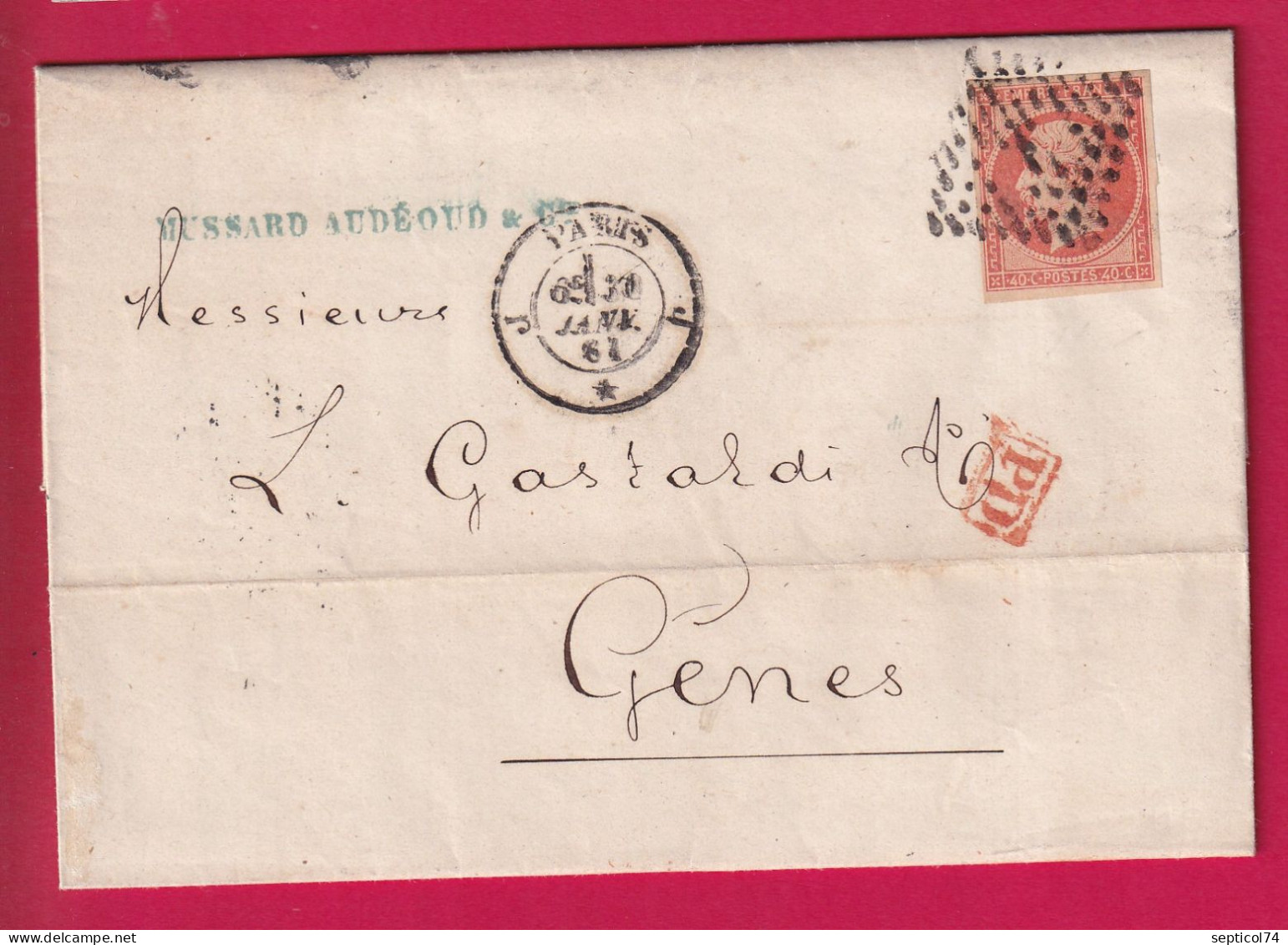 N°16 TTB PARIS BUREAU J POUR GENES GENOVA ITALIE ITALIA 1861 LETTRE - 1849-1876: Periodo Classico