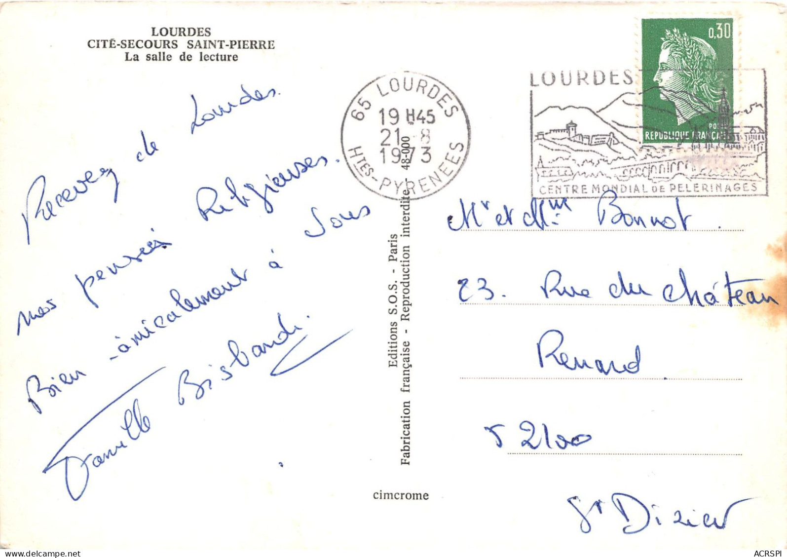 LOURDES Cite Secours Saint Pierre La Salle De Lecture 13(scan Recto-verso) MA2136 - Lourdes