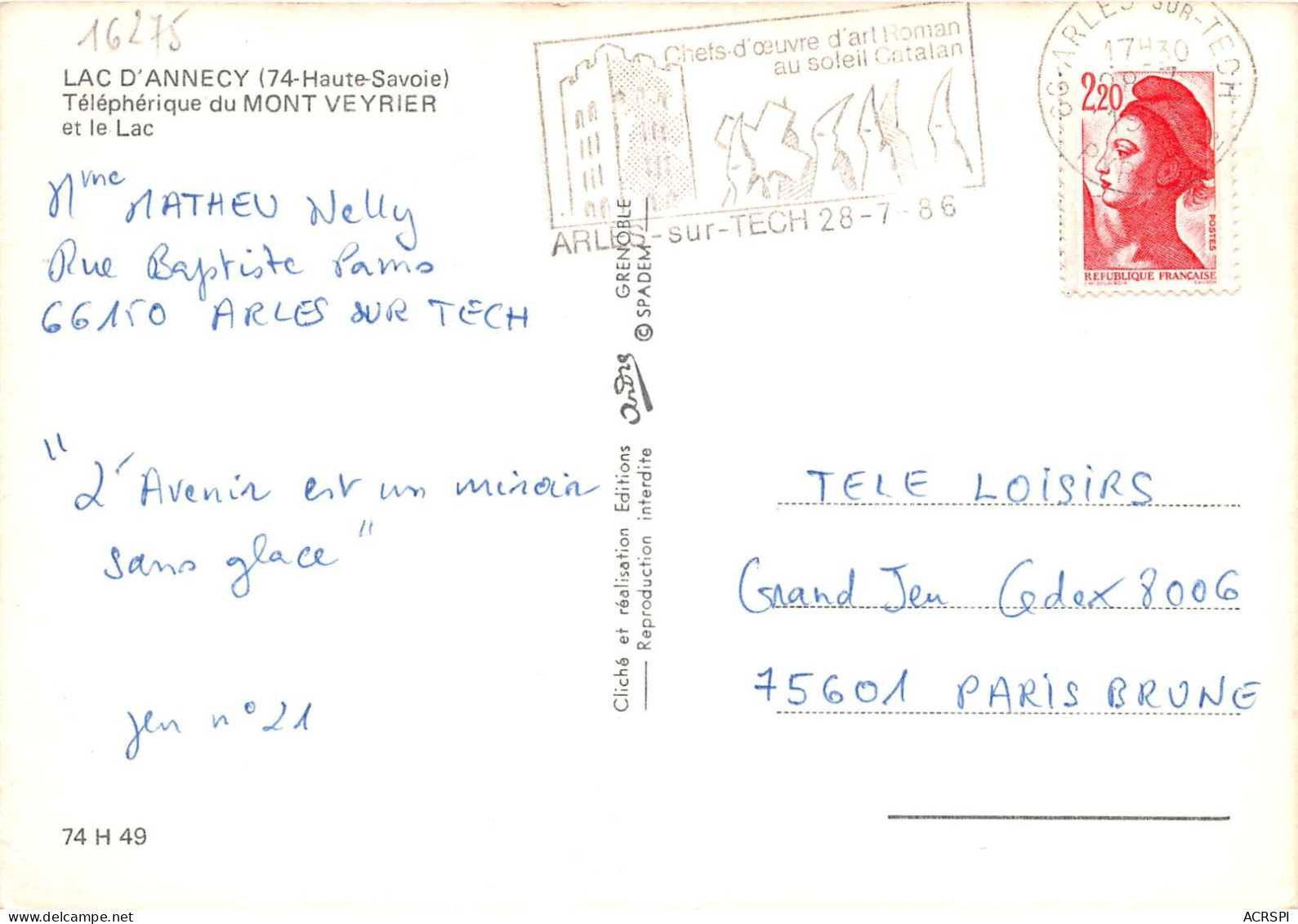 LAC D ANNECY Telepherique Du MONT VEYRIER Et Le Lac 1(scan Recto-verso) MA2126 - Annecy