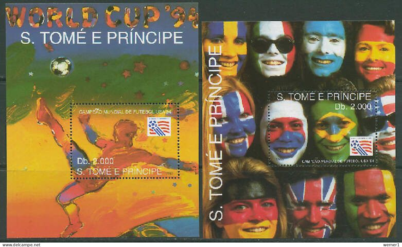 Sao Tome E Principe (St. Thomas & Prince) 1993 Football Soccer World Cup 2 S/s MNH - 1994 – Vereinigte Staaten