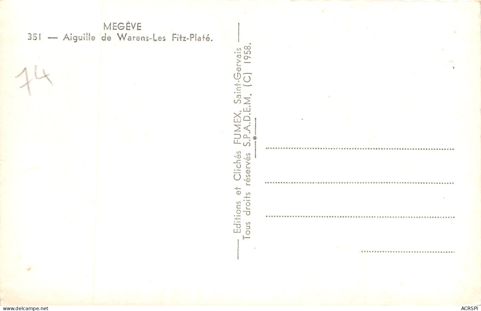 MEGEVE Aiguille De WARENS LES FITZ PLATE 17(scan Recto-verso) MA2153 - Megève