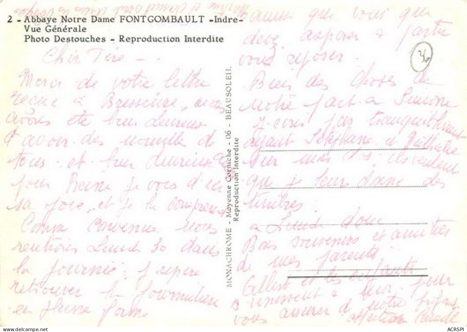 FONTGOMBAULT  Vue Générale De L'abbaye    1   (scan Recto-verso)MA2168Ter - Altri & Non Classificati
